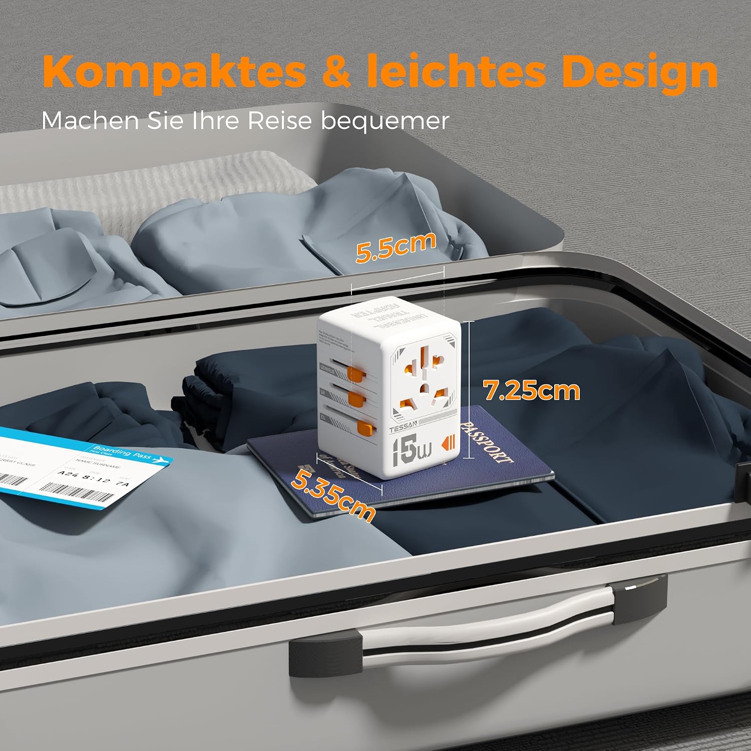 Thumbnail 4 de TESSAN Reiseadapter Weltweit: Universal Travel Adapter mit 1 USB-C, 2 USB-A und AC-Steckdose