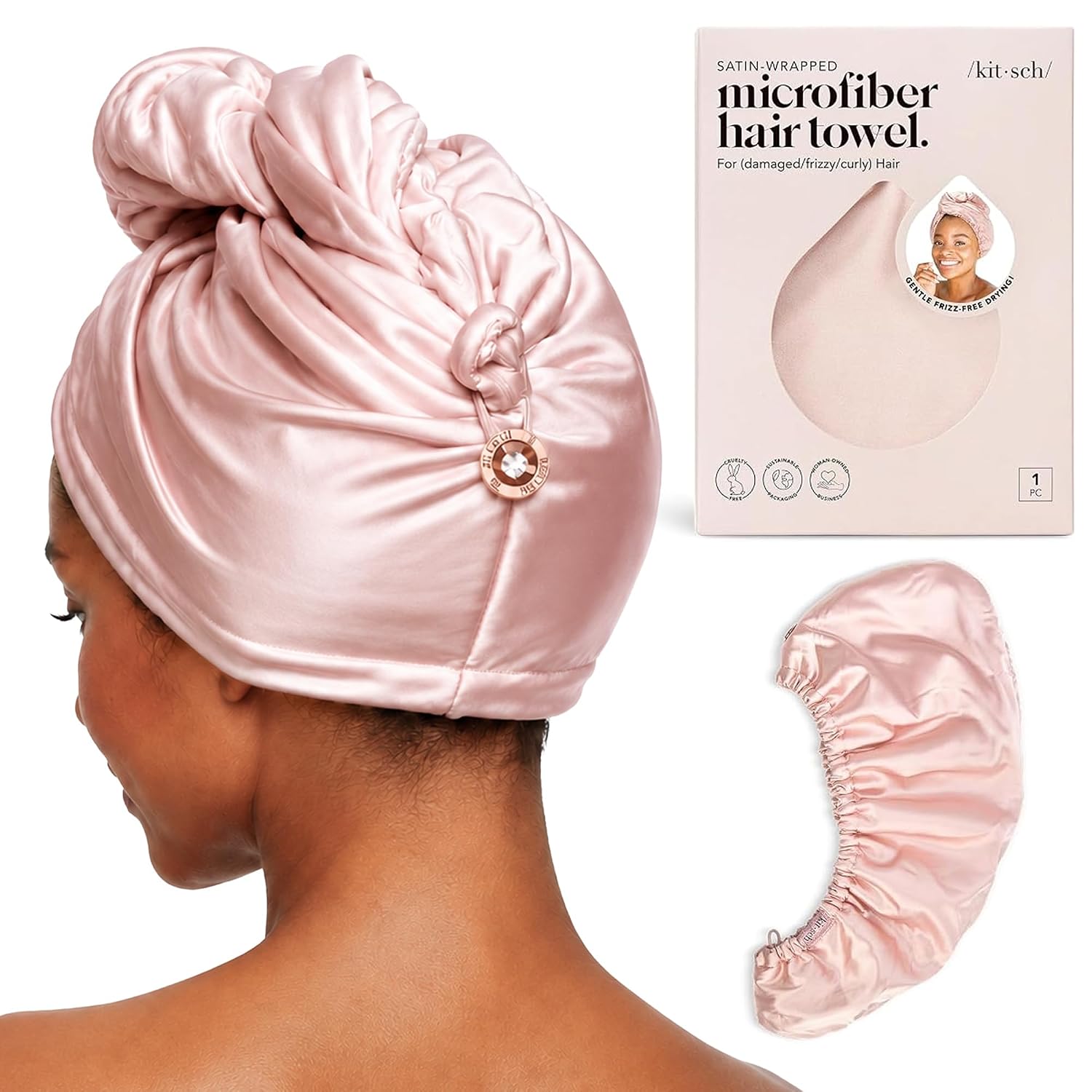 Kitsch Satin Microfiber Hair Towel Wrap Blush