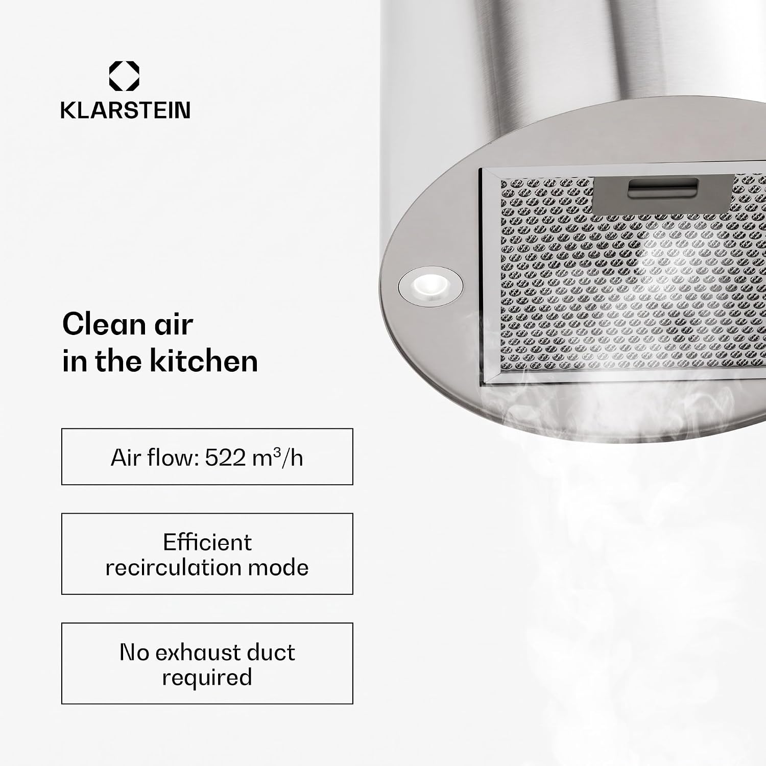 Detalle de Klarstein 10035165 – okap wyspowy 522 m³/h, LED, 3 biegi