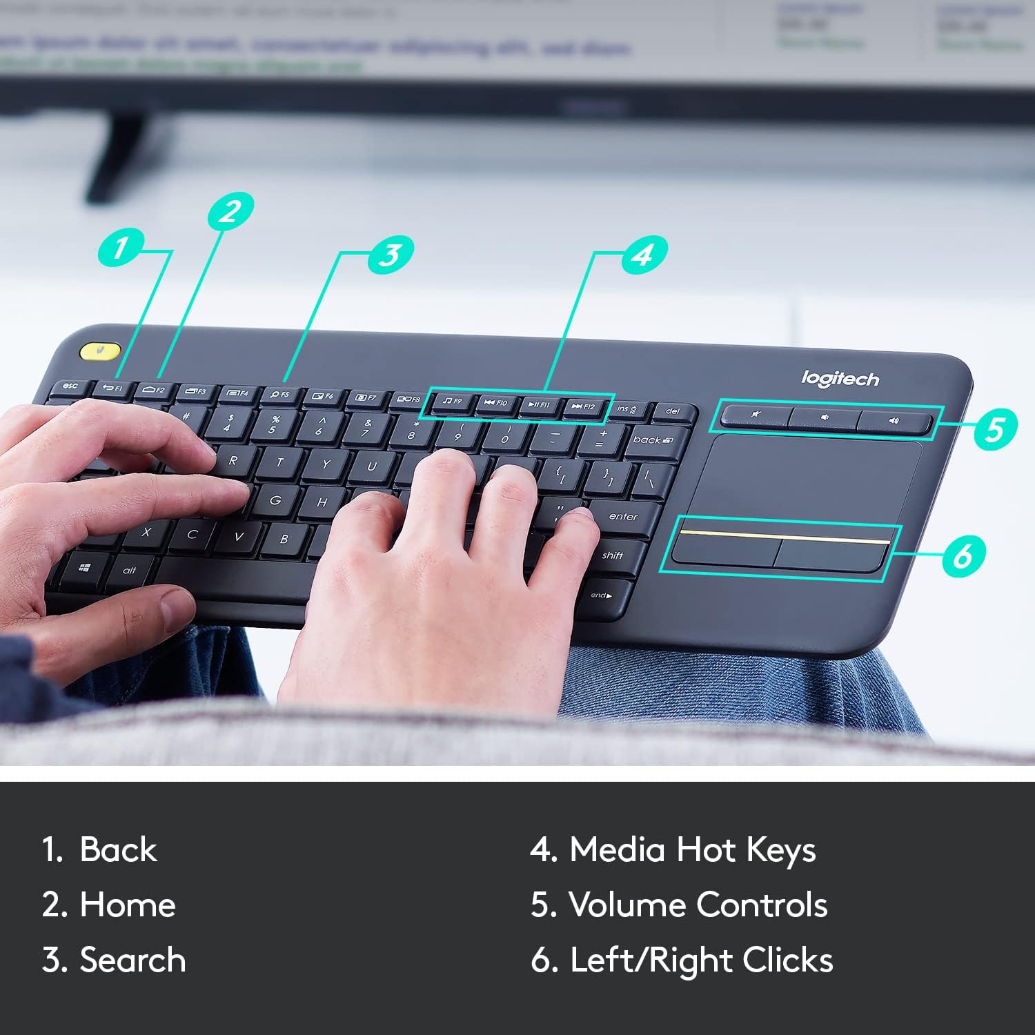 Detalle de Logitech K400 Plus Wireless Touch TV Keyboard for Media Control