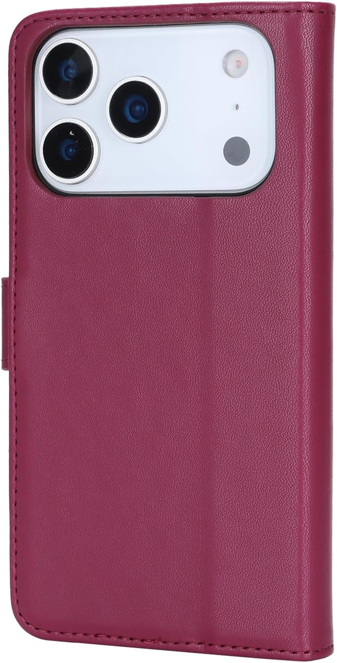 Detalle de Zouzt Case for iPhone 17 Pro Max 6.9-inch – PU leather wallet flip case with kickstand and card slots (Red)