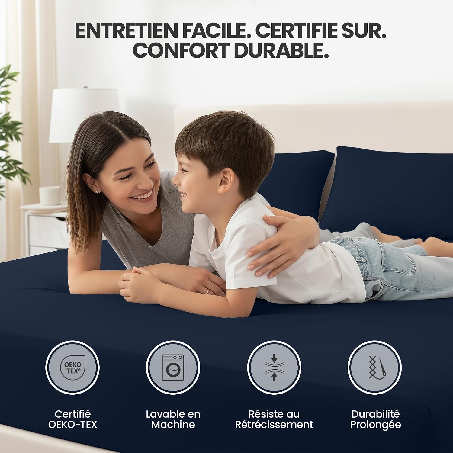 Detalle 1 de Utopia Bedding 180 x 200 cm Drap Housse Bleu Marine