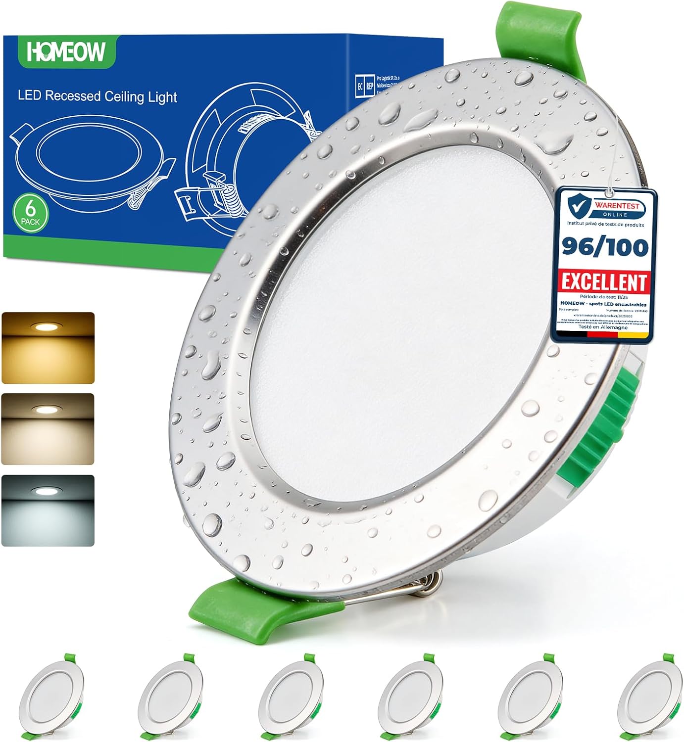 Detalle de HOMEOW XY-RCL5D3CCT badkamer-inbouwspot, IP44, 5 W, 400 lm
