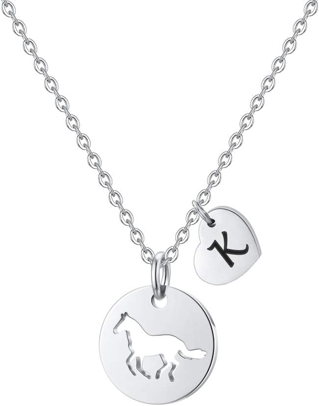 Detalle de TINGN Pferde Mädchen Geschenk – Personalisierte Pferde-Kette aus Edelstahl mit Herzbuchstaben