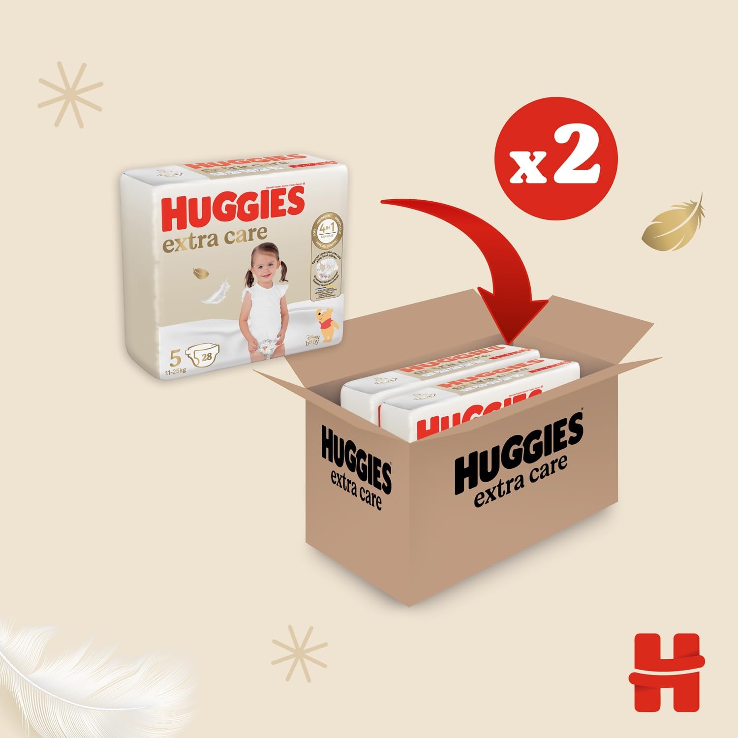Detalle de Huggies Extra Care Pannolini Taglia 5 (12-17 kg) Design Disney – Pacco Scorta da 56 Pz