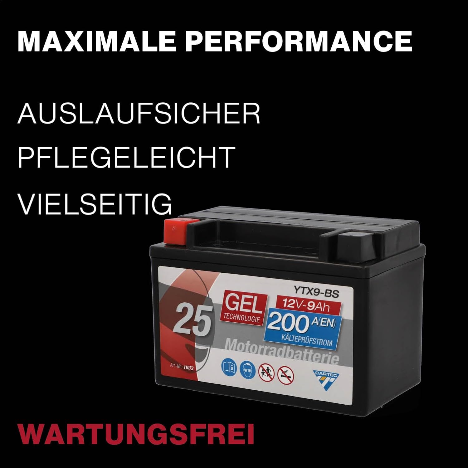 Thumbnail 5 de CARTEC YTX9-BS Gel-Motorradbatterie 9Ah/200A – wartungsfrei, auslaufsicher