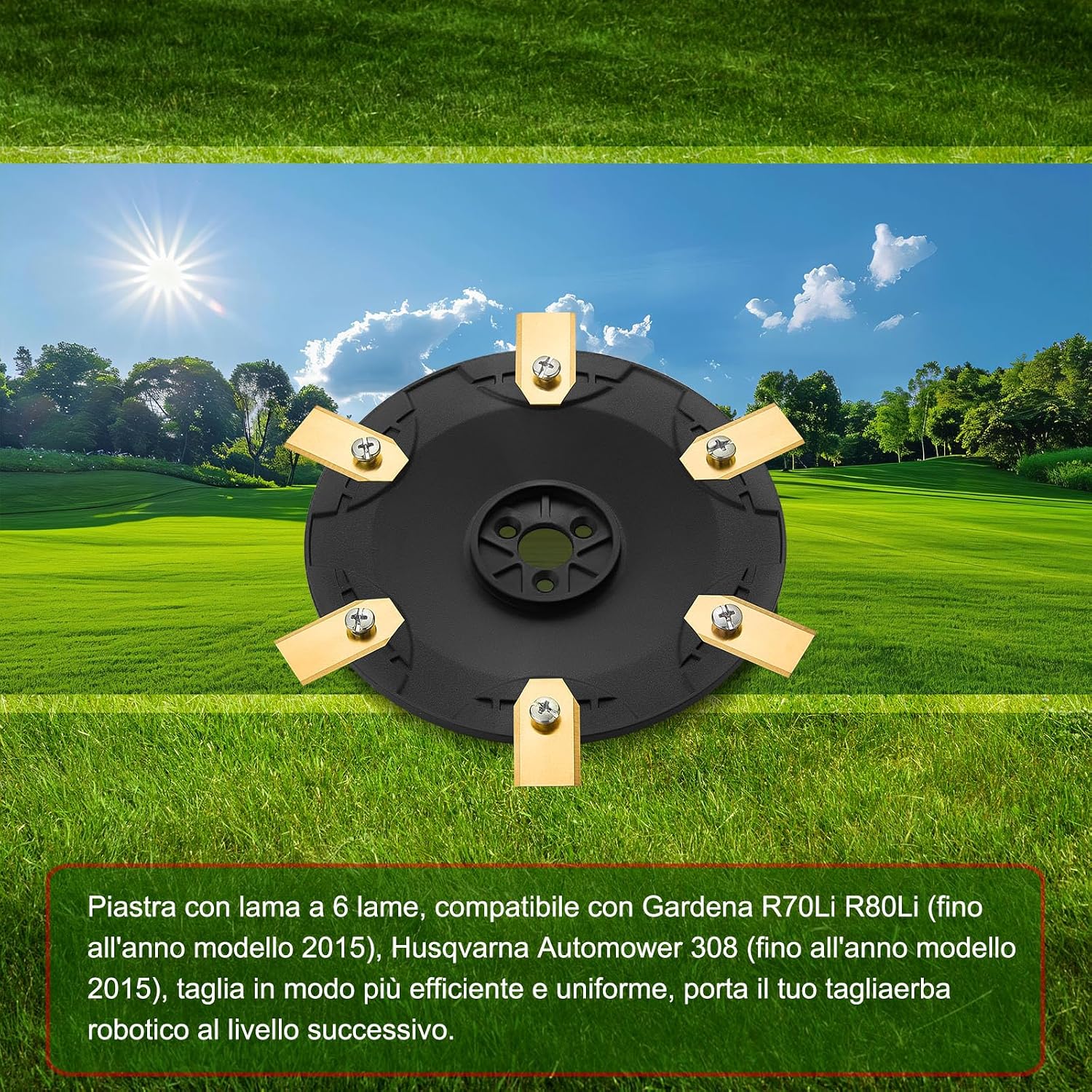 Thumbnail 6 de FourShow Taglio più Efficiente: Piastra Lama + 6 Lame di Ricambio compatibili con Husqvarna Automower 308, Gardena R70Li/R80Li (fino al 2015)