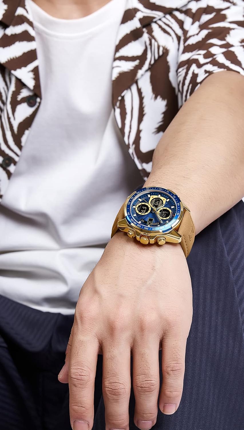 Detalle 2 de Naviforce Herren Militär Digitaluhren Analoge Quarz – Multifunktionale Uhr mit Lederarmband
