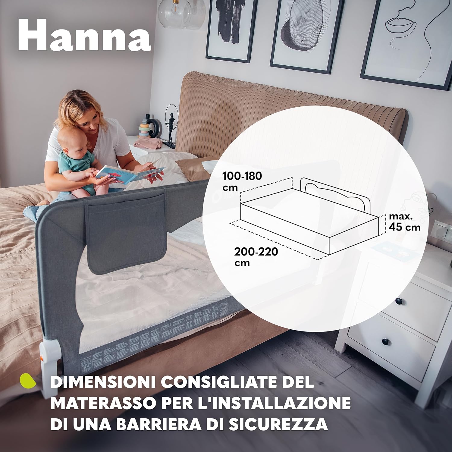 Thumbnail 6 de Lionelo Hanna Barrière de lit pour enfant 150 x 65 cm – Barrière de sécurité pliable et portable