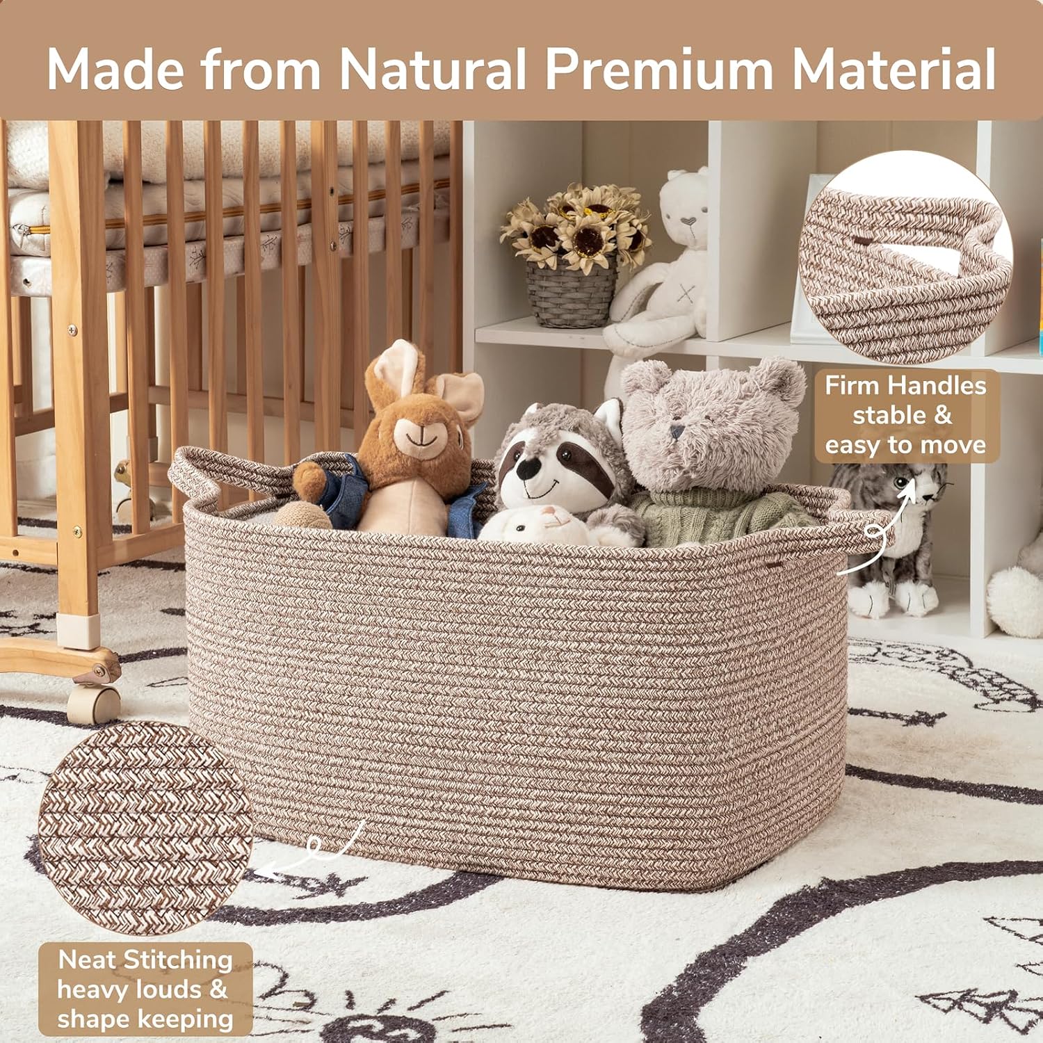 Detalle de Goodpick rope21-Lsquare brownGoodpick Woven Laundry Basket, 75 L Cotton, Brown