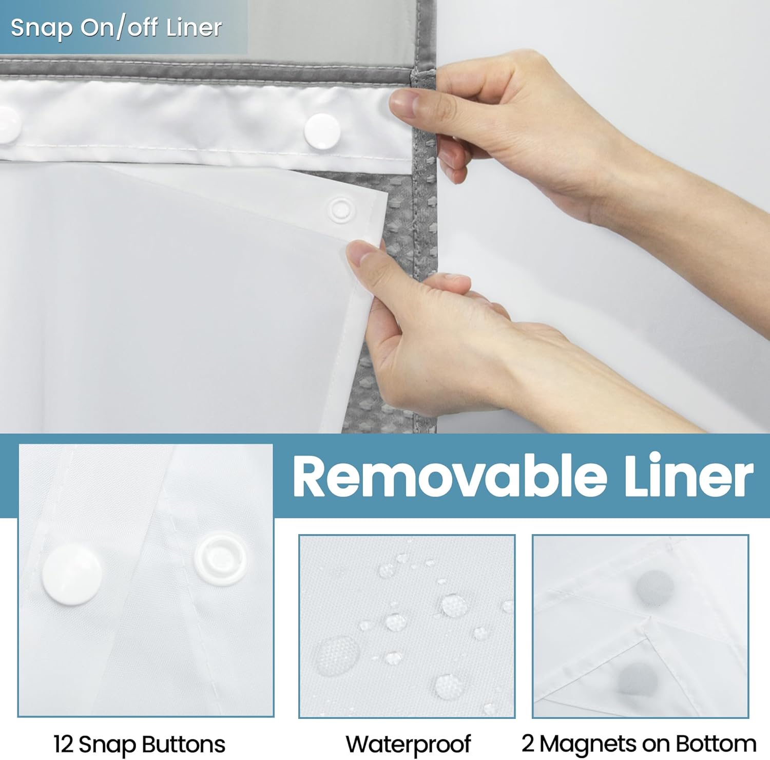 Detalle de Shower Curtain Liner Set 71W x 74H
