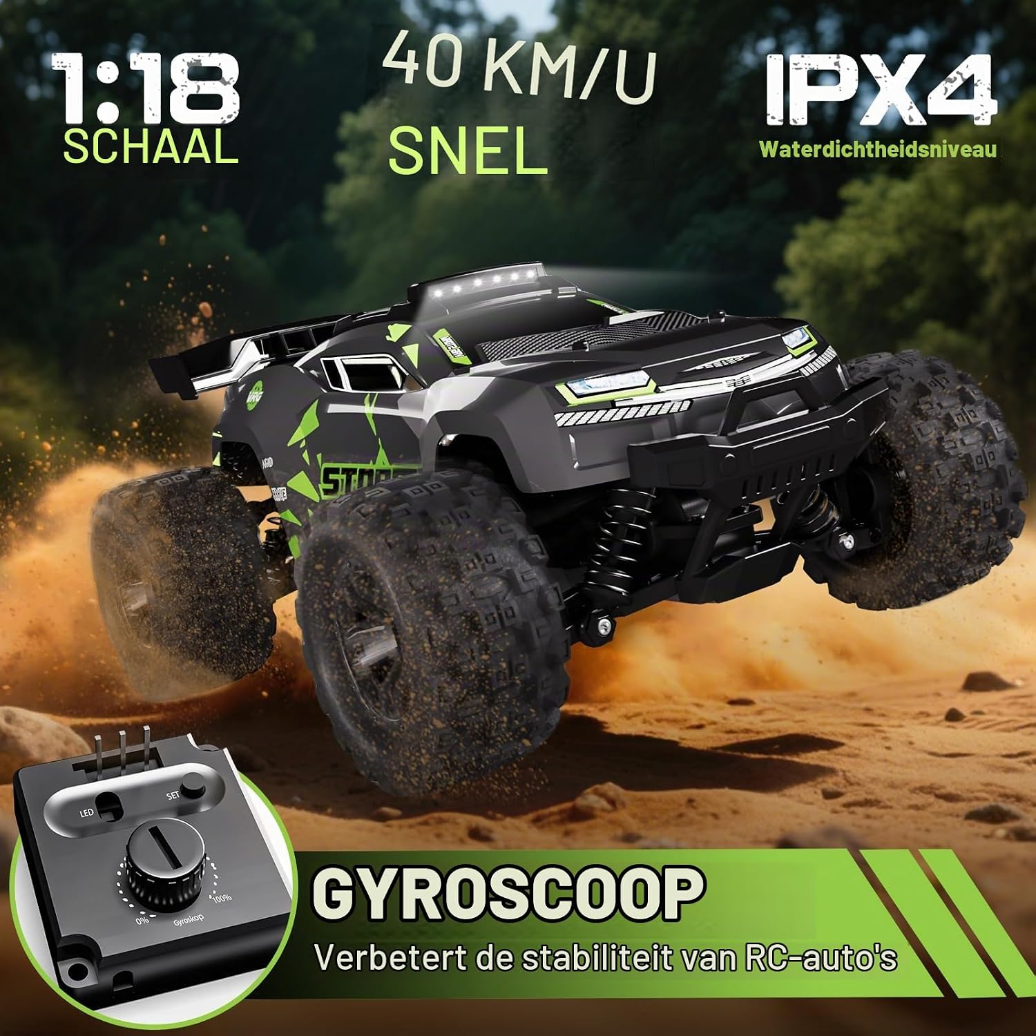 Detalle 2 de PENGBU RC 1815 RC-monstertruck 1:18, 4WD tot 40 km/u met licht