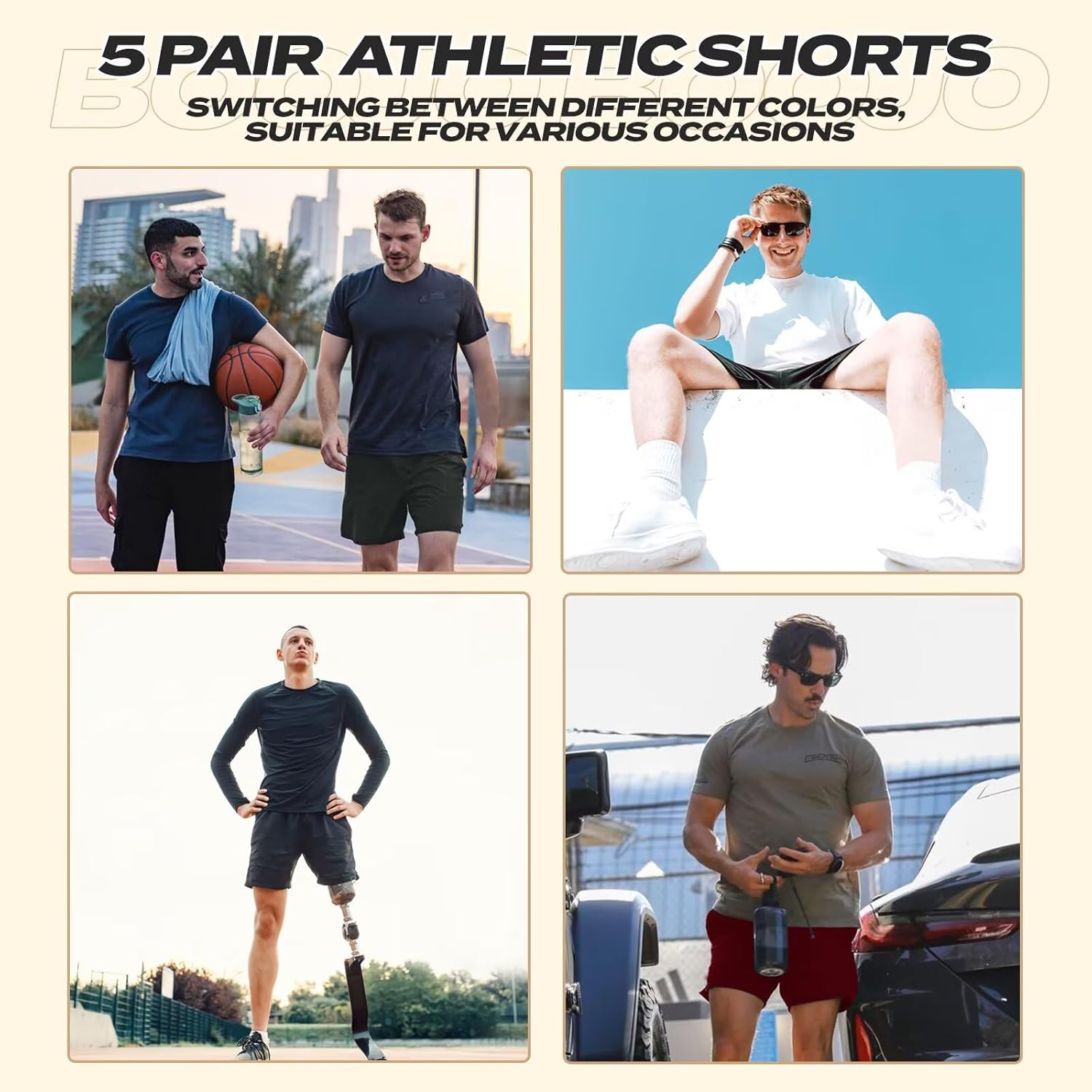 Thumbnail 5 de BOOJO 5 Pack Gym Shorts for Men with Pockets – Breathable, Moisture-Wicking Training Shorts (S–4XL)