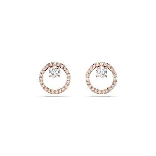 Detalle de Swarovski Pendientes de botón Constella, redondos blanco, baño oro rosa