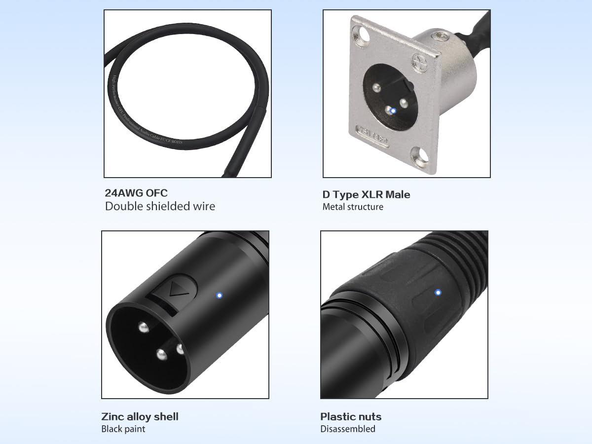 Thumbnail 2 de SZLliyxs XLR Pass-Through Cable, 2-Pack, 2 ft, Male D-Type to Male XLR