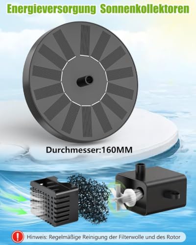 Detalle de HAZENS Solar Springbrunnen für Außen – 6 Sprüheffekte, kraftvoll durch Sonnenenergie