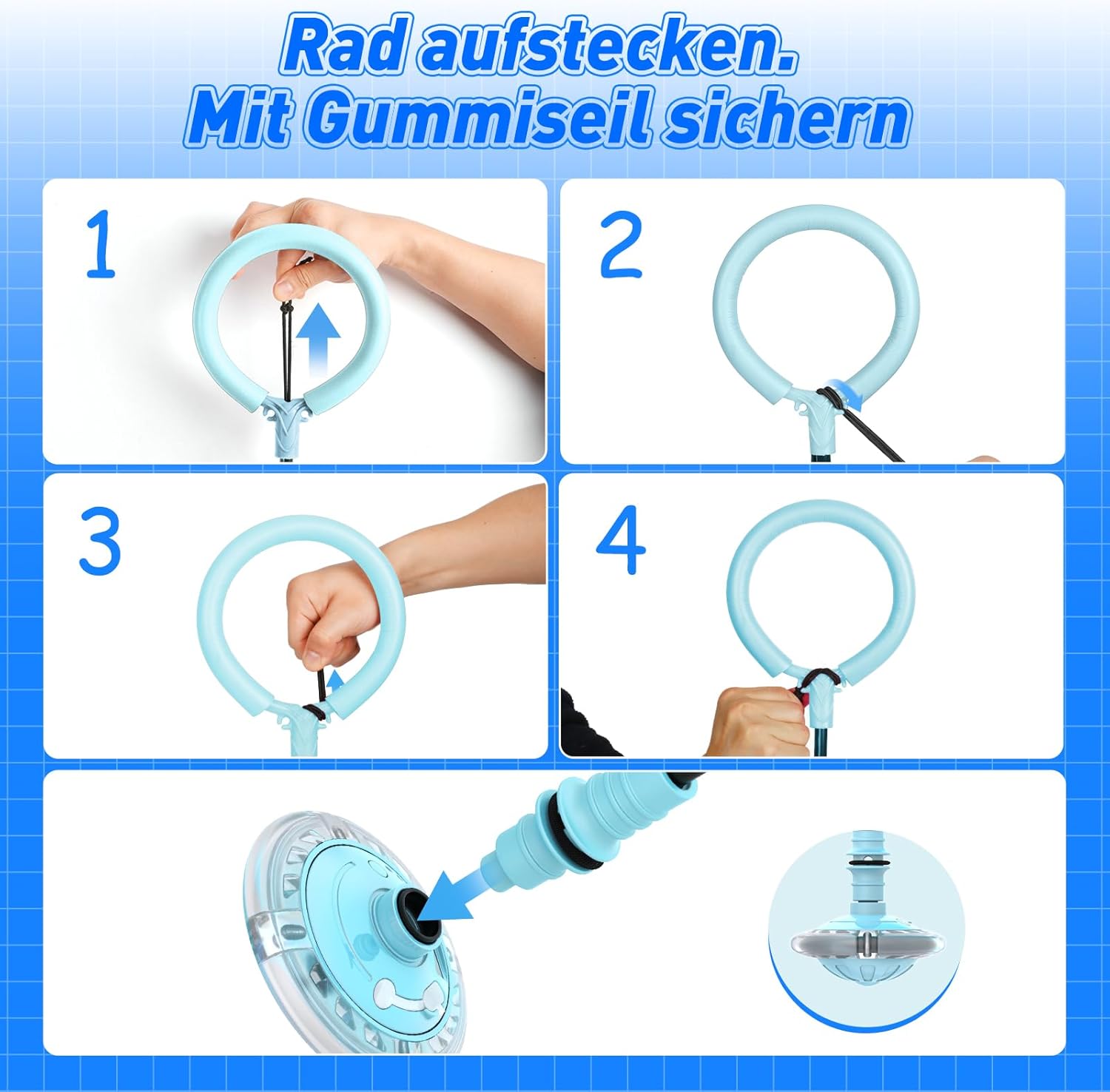 Thumbnail 6 de Hot Bee blinkender Springring-Fußkreisel mit Zähler, Timer und Kalorienanzeige (hellblau), faltbar & wiederaufladbar