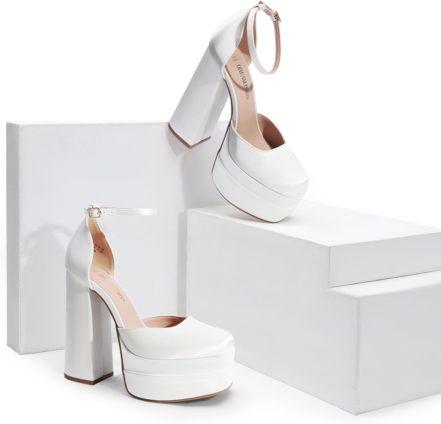 Detalle 1 de DREAM PAIRS Women's High Platform Pumps with Square Toe and Ankle Strap