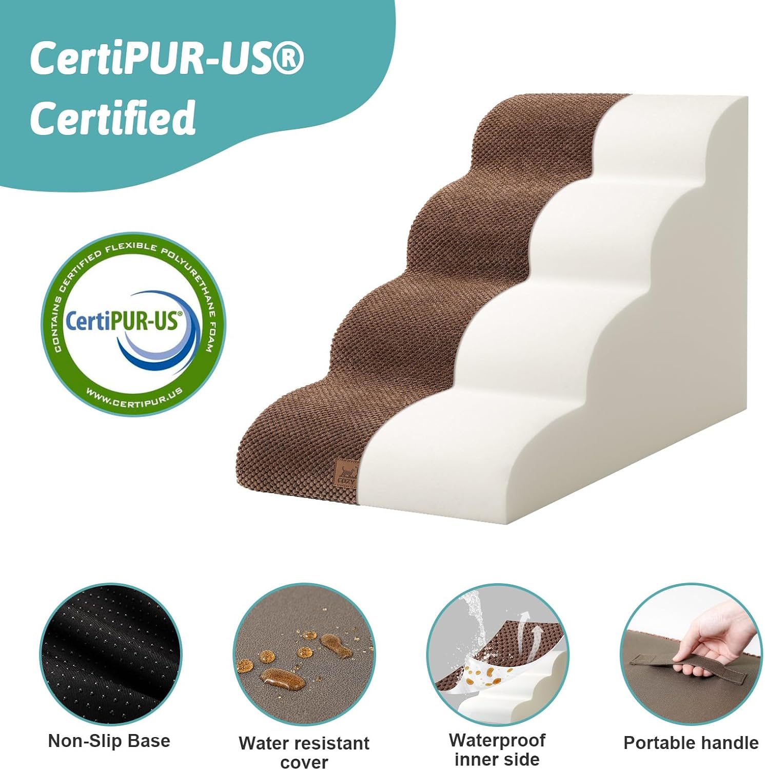 Thumbnail 4 de COZY KISS Dog Stairs for Small Dogs 19.7" High – 4-Tier Foam Ramp for Beds, Couches and Car Seats