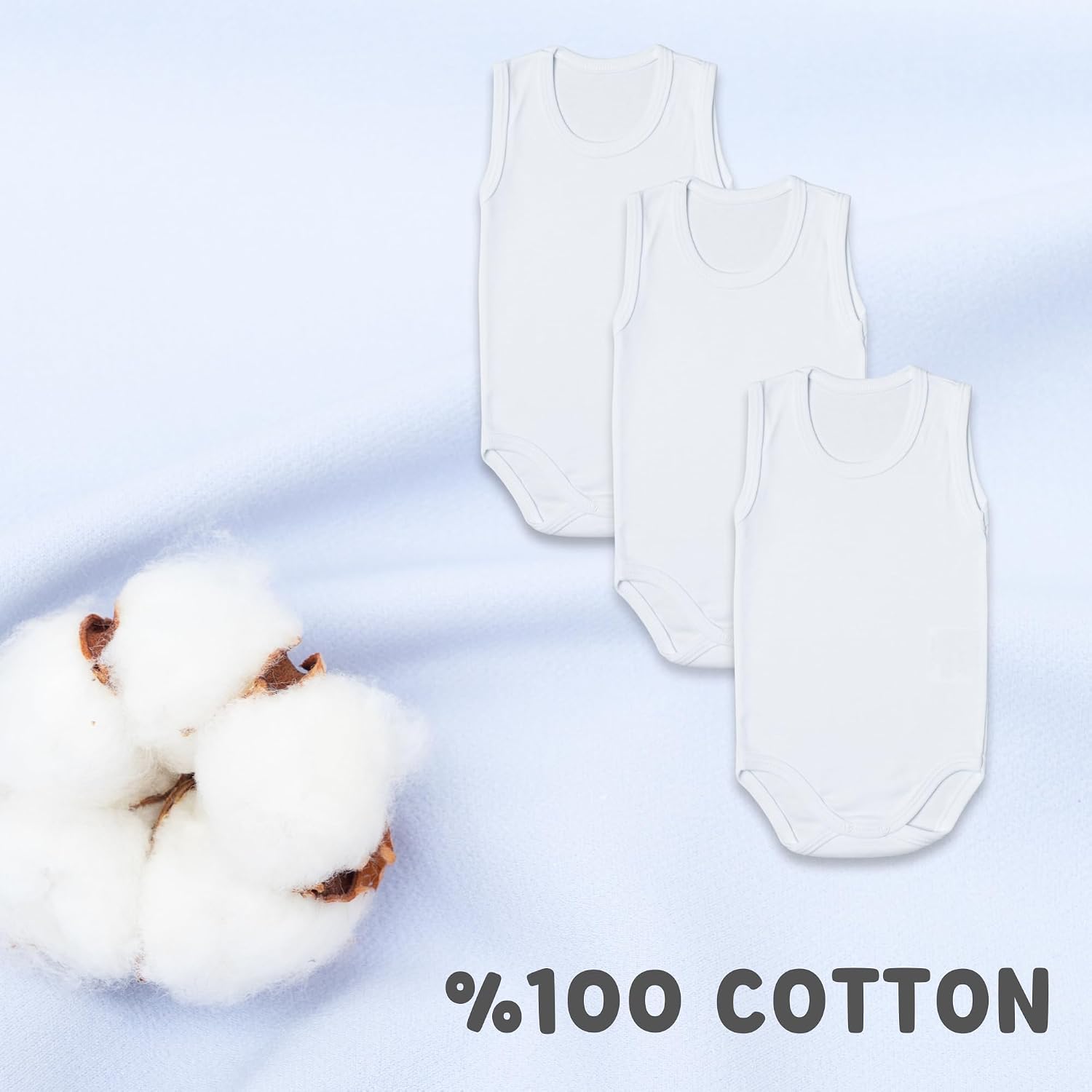 Detalle 2 de rise&Raba Baby Bodysuit 3-pack in 100% organic cotton (sleeveless straps) for boys and girls