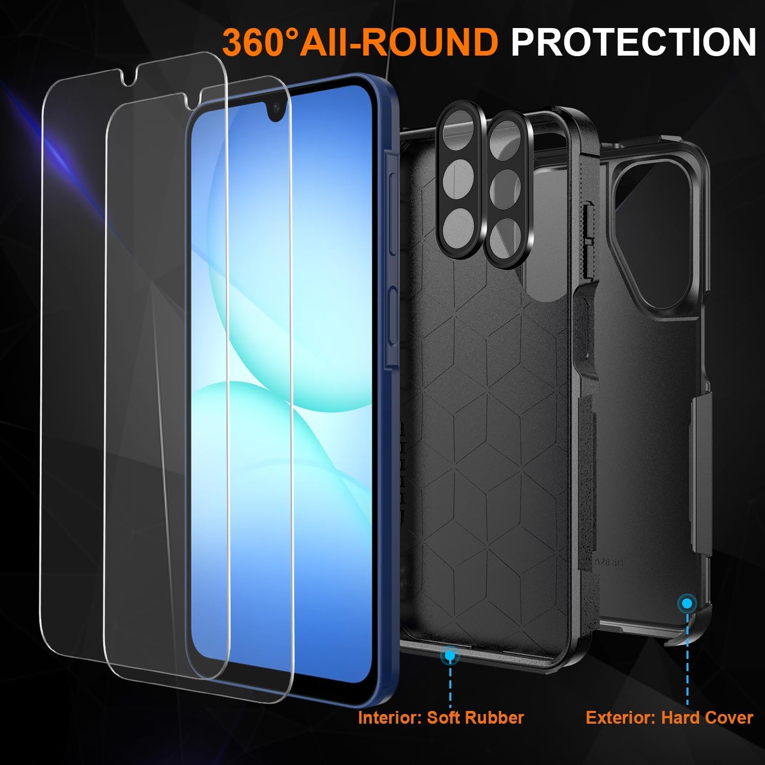 Detalle de Ezanmull for Samsung Galaxy A17 5G Case with Military Grade Protection (Black) + Glass Screen & Camera Lens Protectors