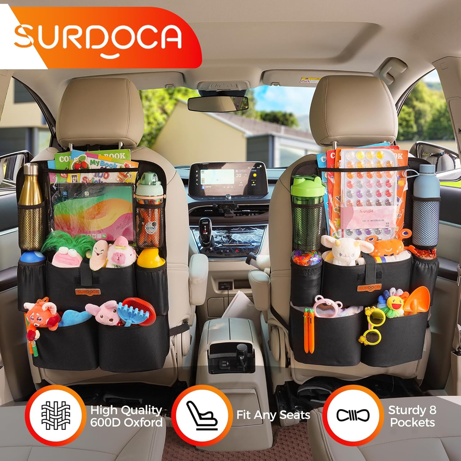 Thumbnail 3 de SURDOCA UPGRADED car seat organiser with tablet holder, 8 pockets and waterproof back protector