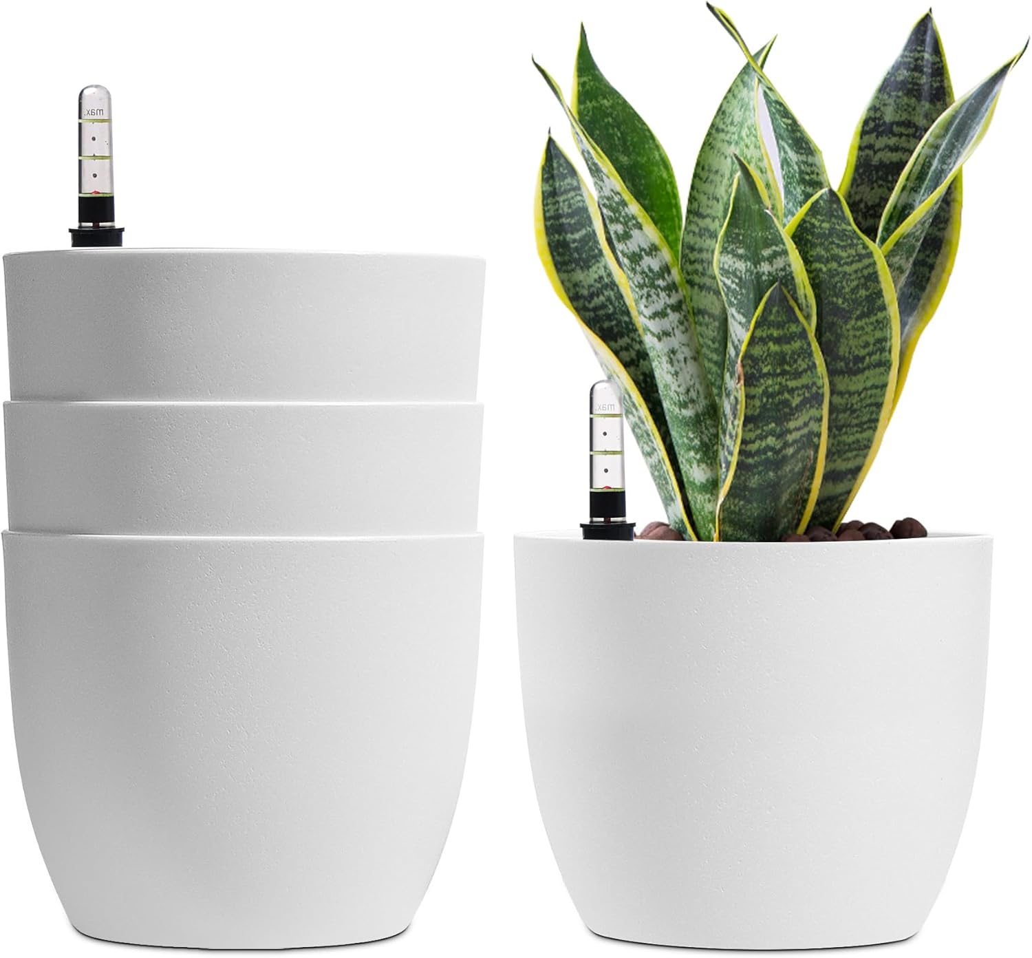 Detalle de T4Uvaso bianco 18 cm con sistema di autoirrigazione — set da 4 vasi per interno ed esterno