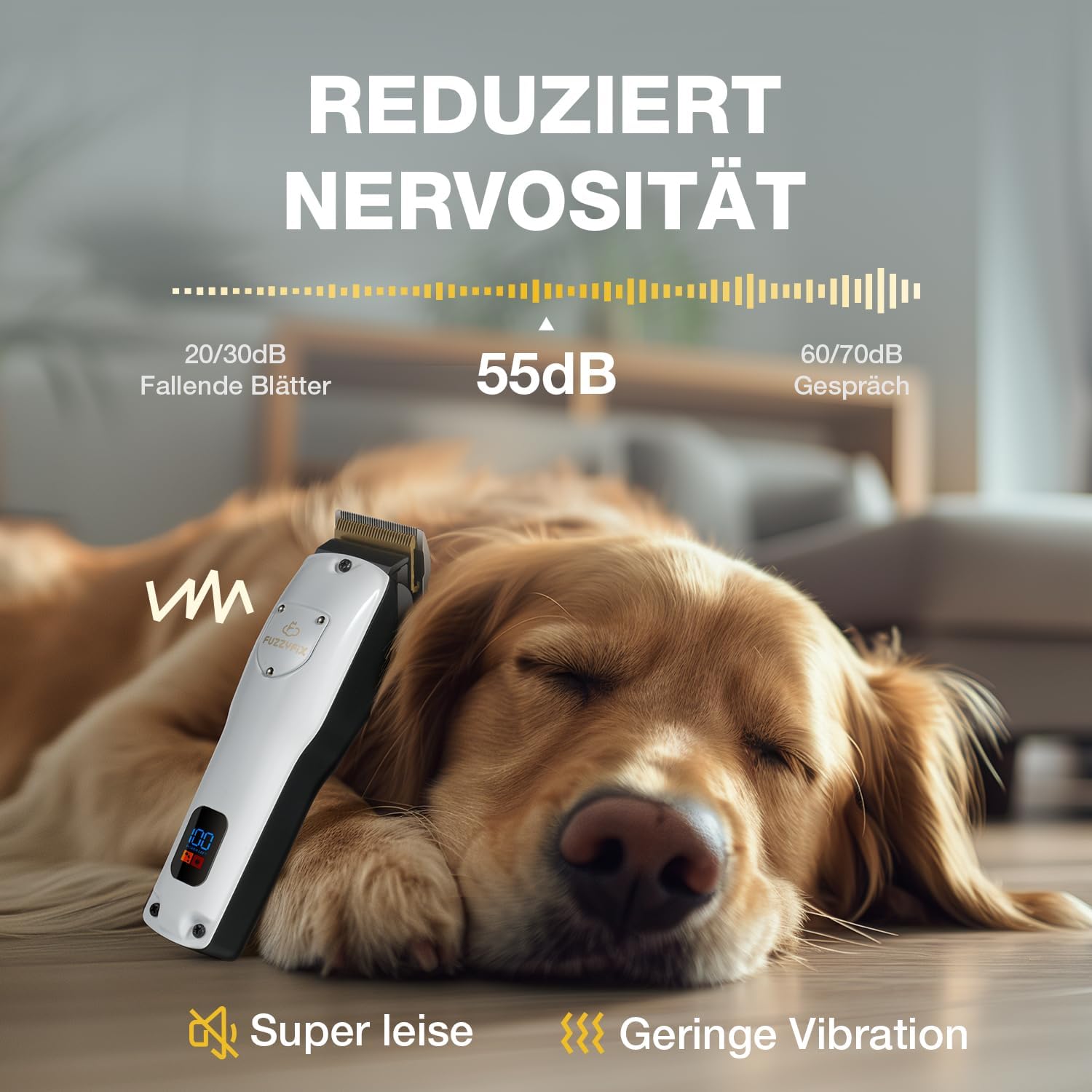 Detalle de FuzzyFix Leise Hundeschermaschine – Profi-Schermaschine aus Edelstahl mit Keramik-PVD-Klinge