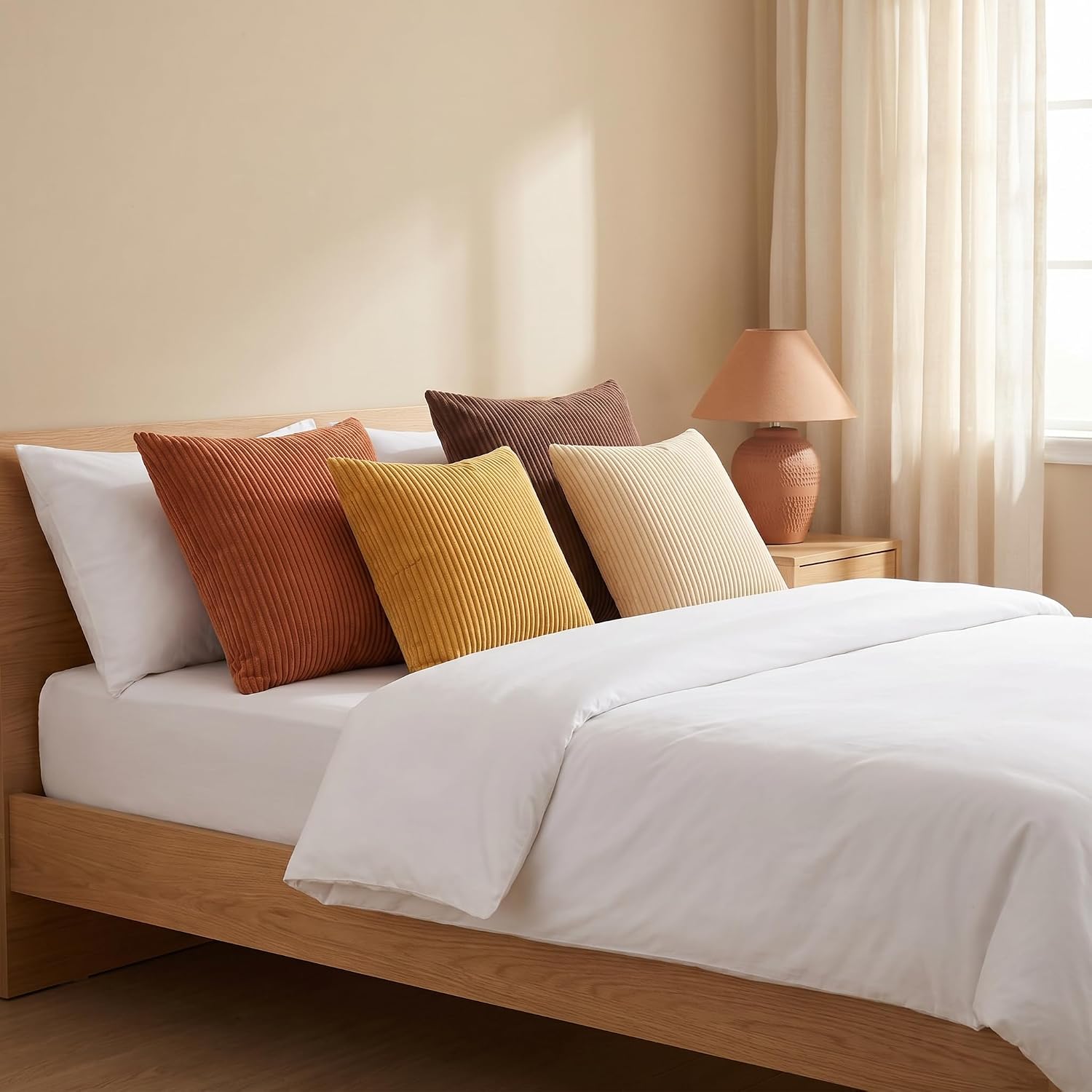 Detalle de Cogavoo 4-Pack Corduroy Soft Striped Cushion Covers – 45x45 cm