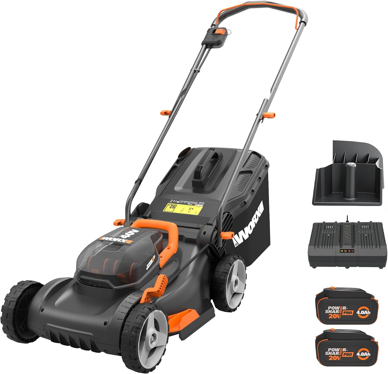 Detalle de WORX Nitro WG734E Profi Akku-Rasenmäher 40V – 40 cm Schnittbreite mit 2x PowerShare PRO Akkus & Dual-Ladegerät