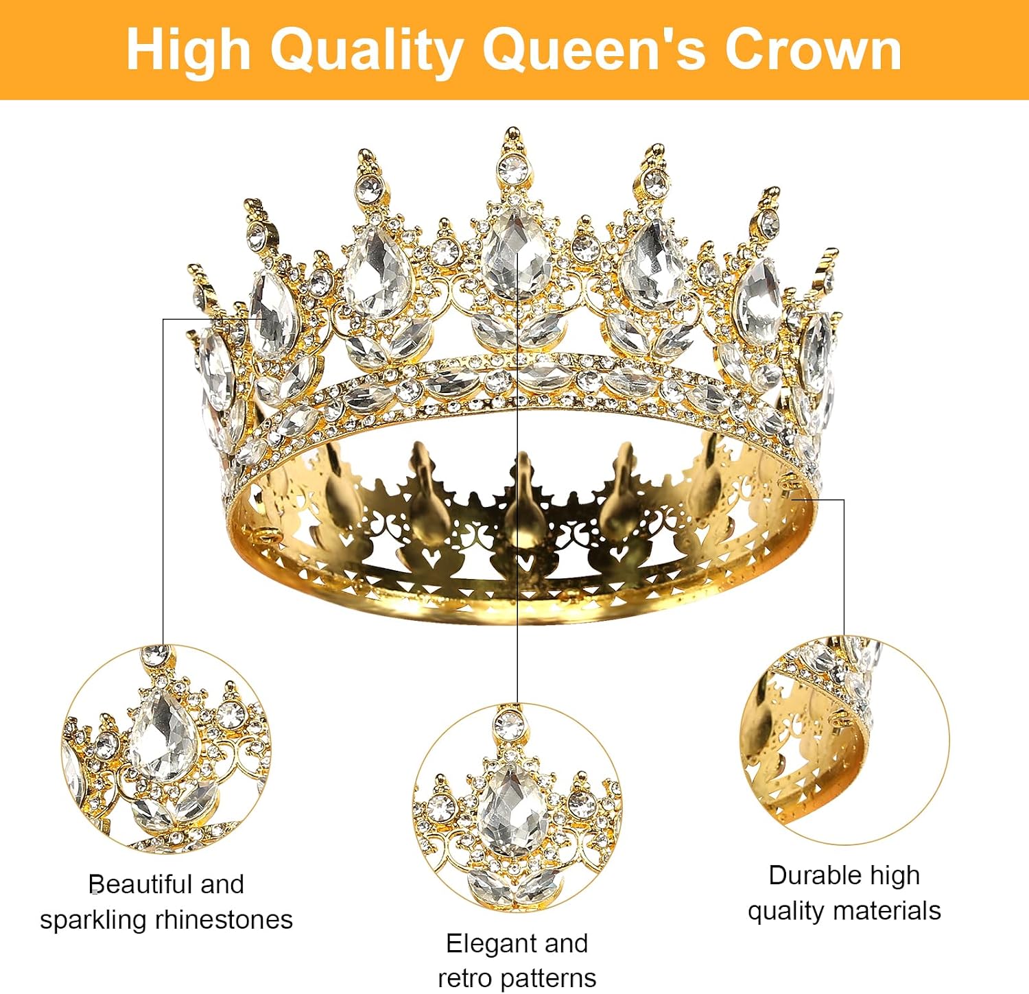 Detalle de Krone Damen Prinzessin- & Königin-Diadem „Queen Tiara“ mit Strass für Hochzeit, Verlobung und besondere Anlässe