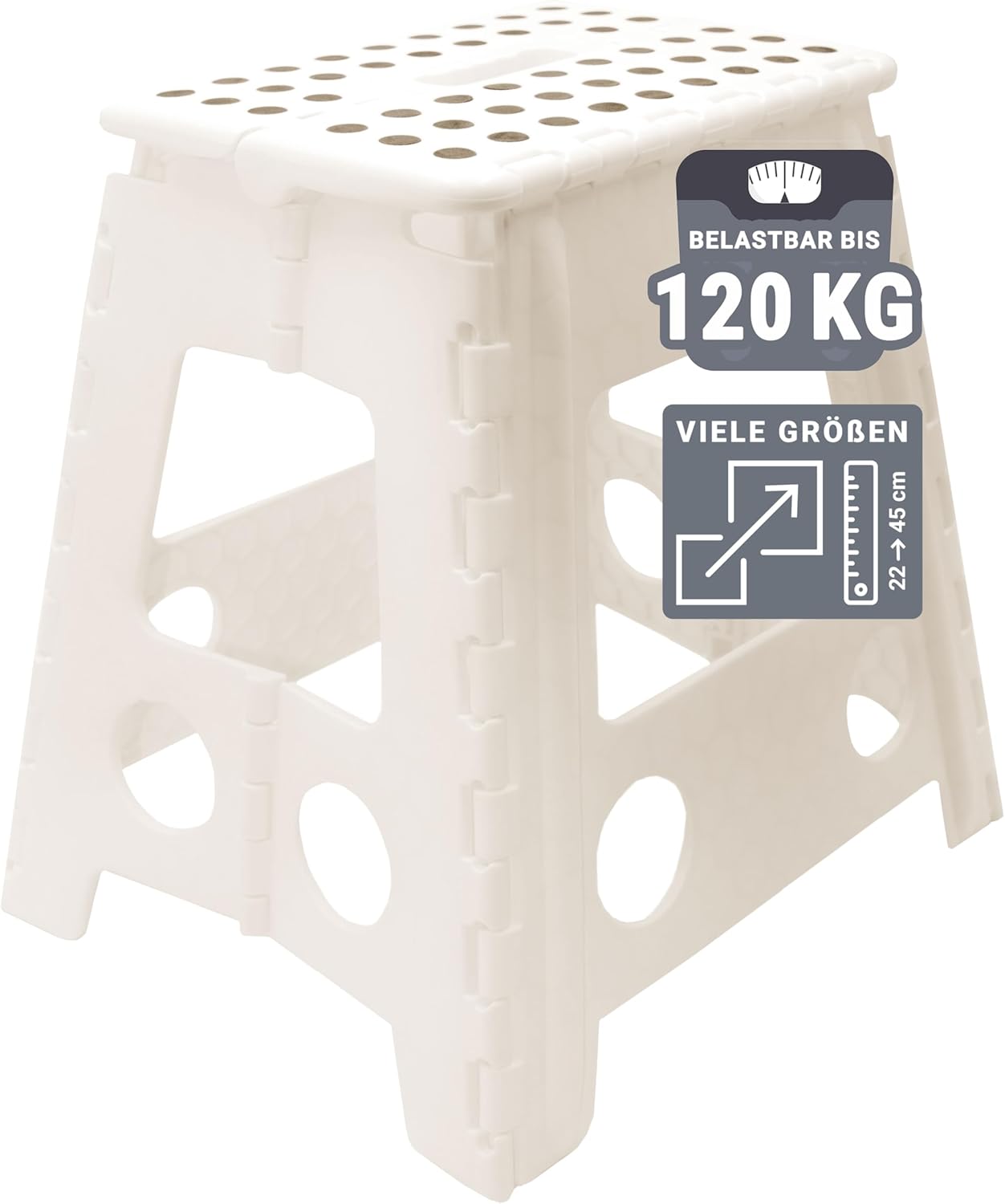 ZOLLNER Tritthocker faltbar – Klapphocker für Kinder und Erwachsene bis 120 kg, 39 cm, Anti-Rutsch-Beschichtung