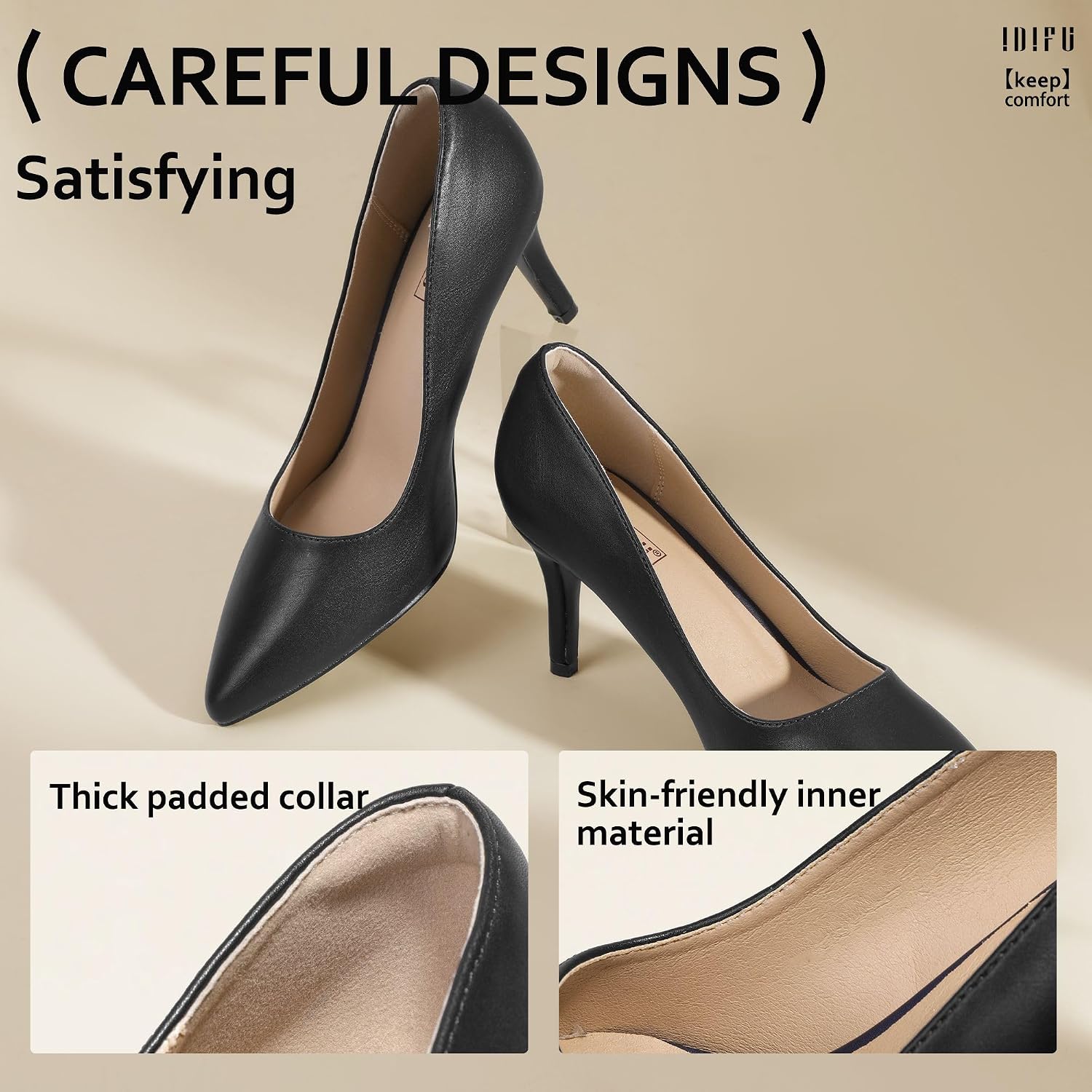 Thumbnail 4 de IDIFU Women's Pointed-Toe Stiletto Pumps, 3-Inch Heel, Slip-On