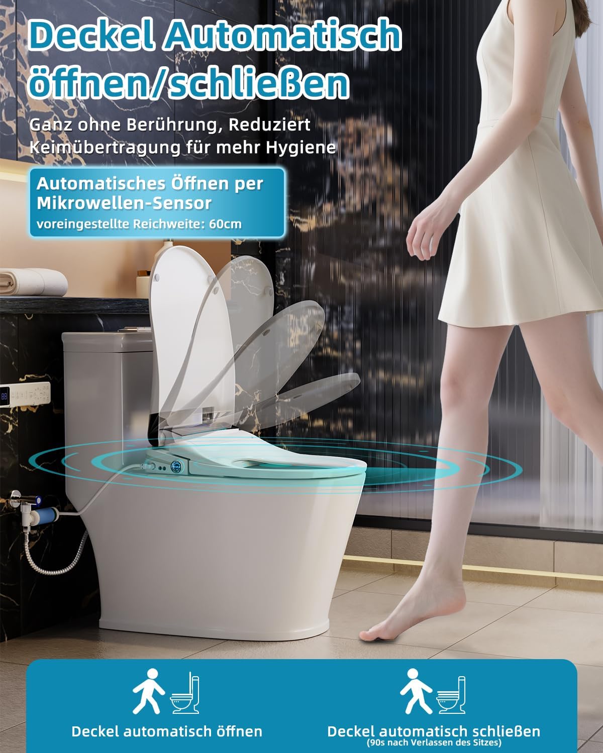 Detalle de Sanyipace Smart Toilettensitz Bidet mit Düse – beheizter Sitz, Warmwasser, Trockner, Nachtlicht