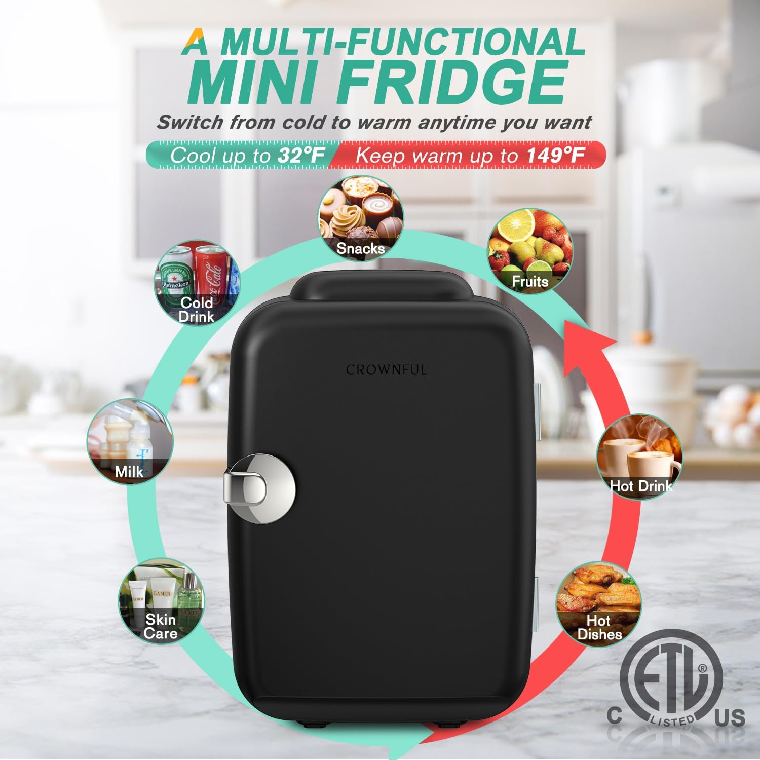 Thumbnail 2 de CROWNFUL Mini Fridge 4 Litre: Portable Cooler and Warmer for Skin Care, Cosmetics and Snacks