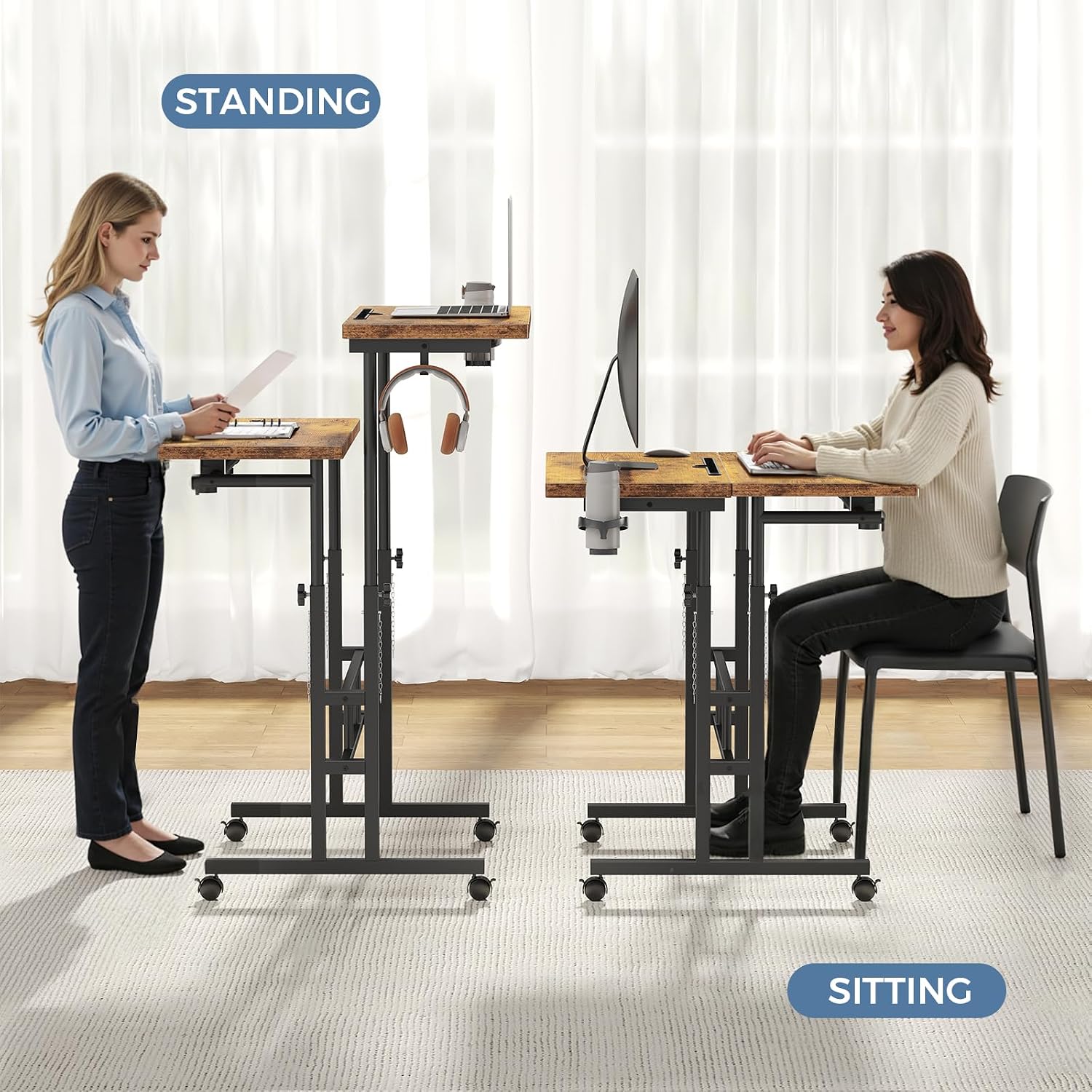 Detalle 1 de DUMOS Rolling Standing Desk, Dark Brown