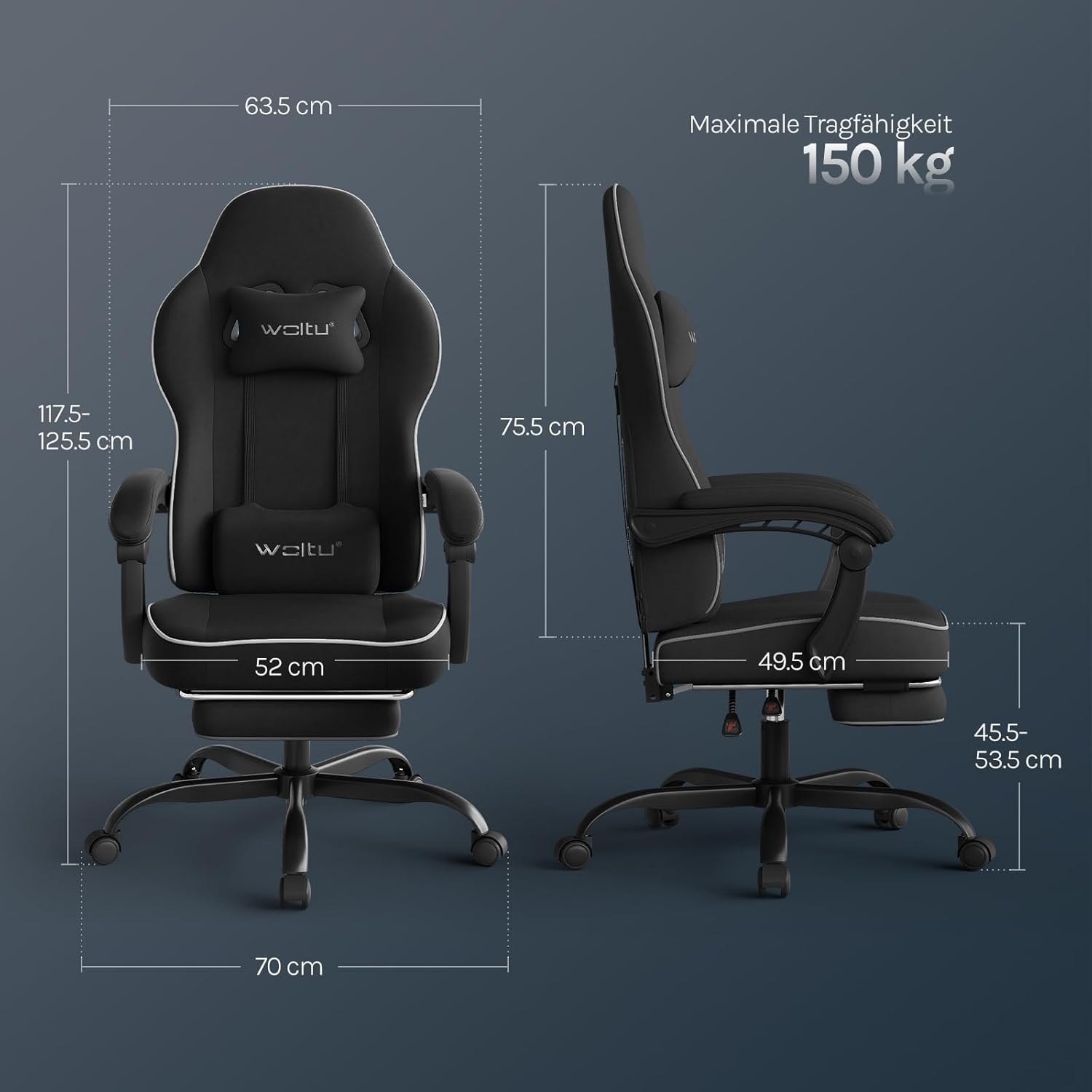 Thumbnail 2 de WOLTU Gaming Stuhl Stoff 150 kg Ergonomisch