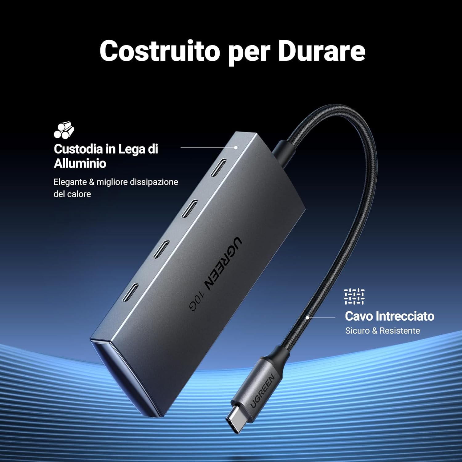 Detalle 2 de UGREEN Hub USB C 10Gbps a 4 porte