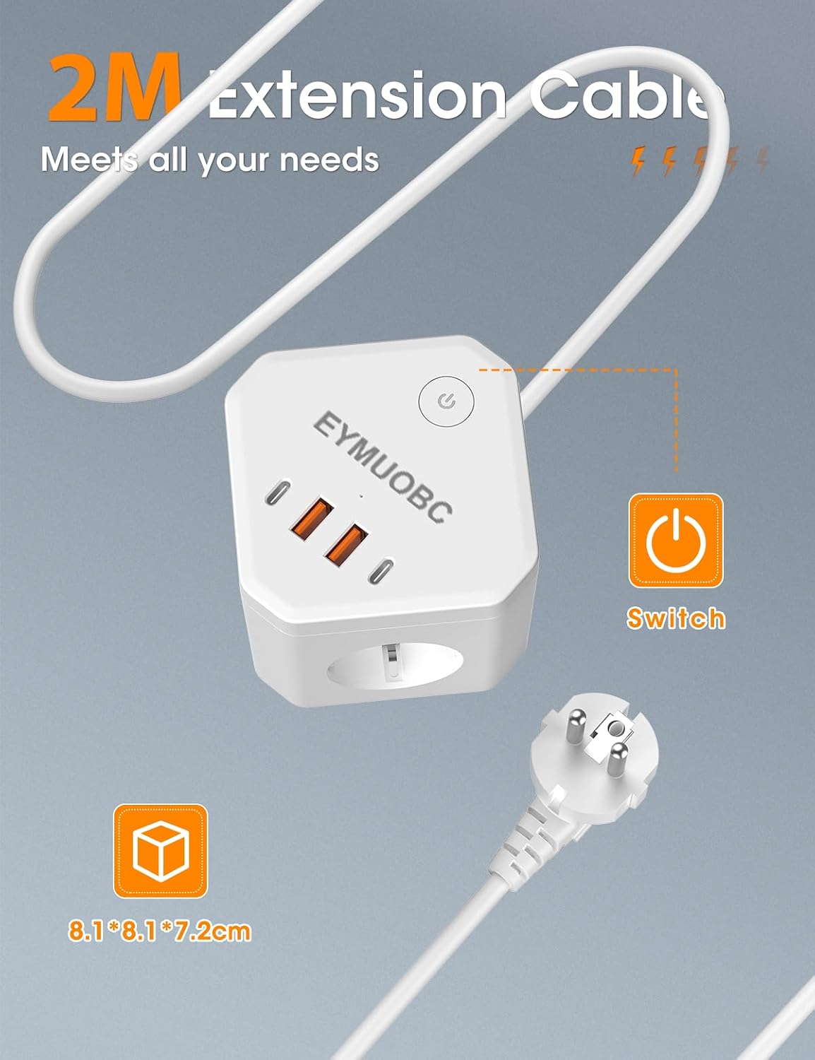 Detalle de EYMUOBC 8‑in‑1 Cube Steckdosenleiste 3680W