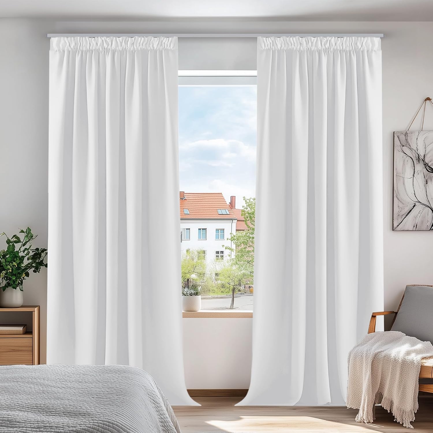 Detalle 2 de Deconovo Verdunkelungsvorhang mit Kräuselband, 2er-Set (138×117 cm) – Himmelblau, 100% Polyester