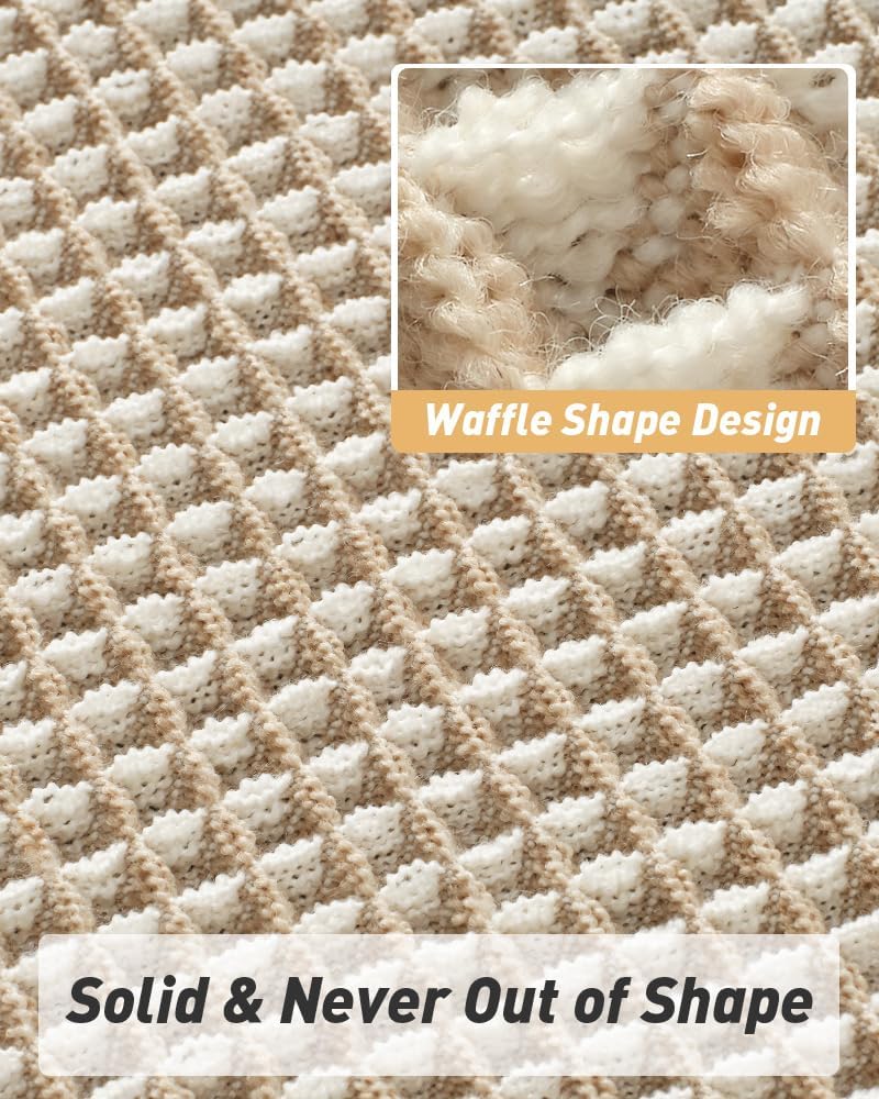 Thumbnail 3 de AMOAMI Upgraded Waffle Runner Rug (2' x 5') — Super Absorbent Non-Slip Bath Mat with Tassels, Brown & Cream