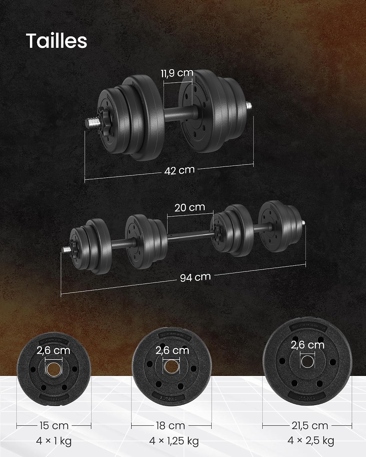 Detalle de SONGMICS SYL20HBKV1 2-in-1 verstelbare halterset, 20 kg