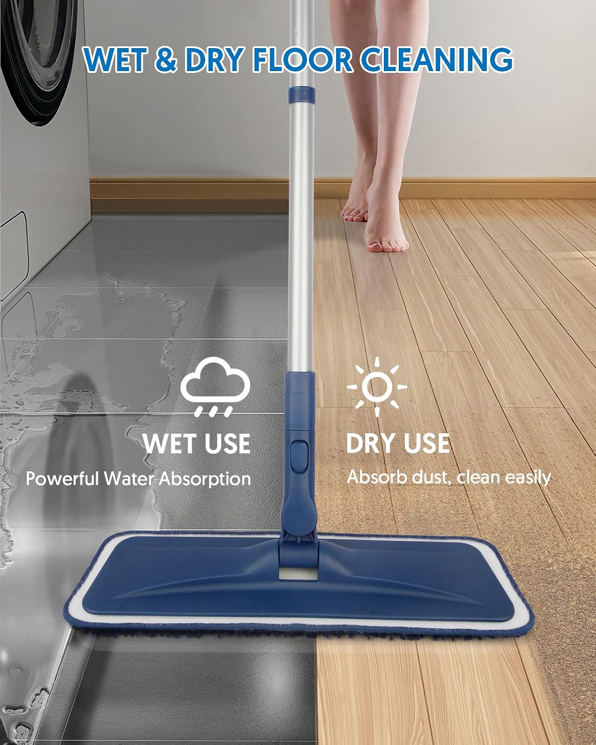 Detalle 2 de BPAWA 150cm flat microfibre mop with 4 pads 🧹