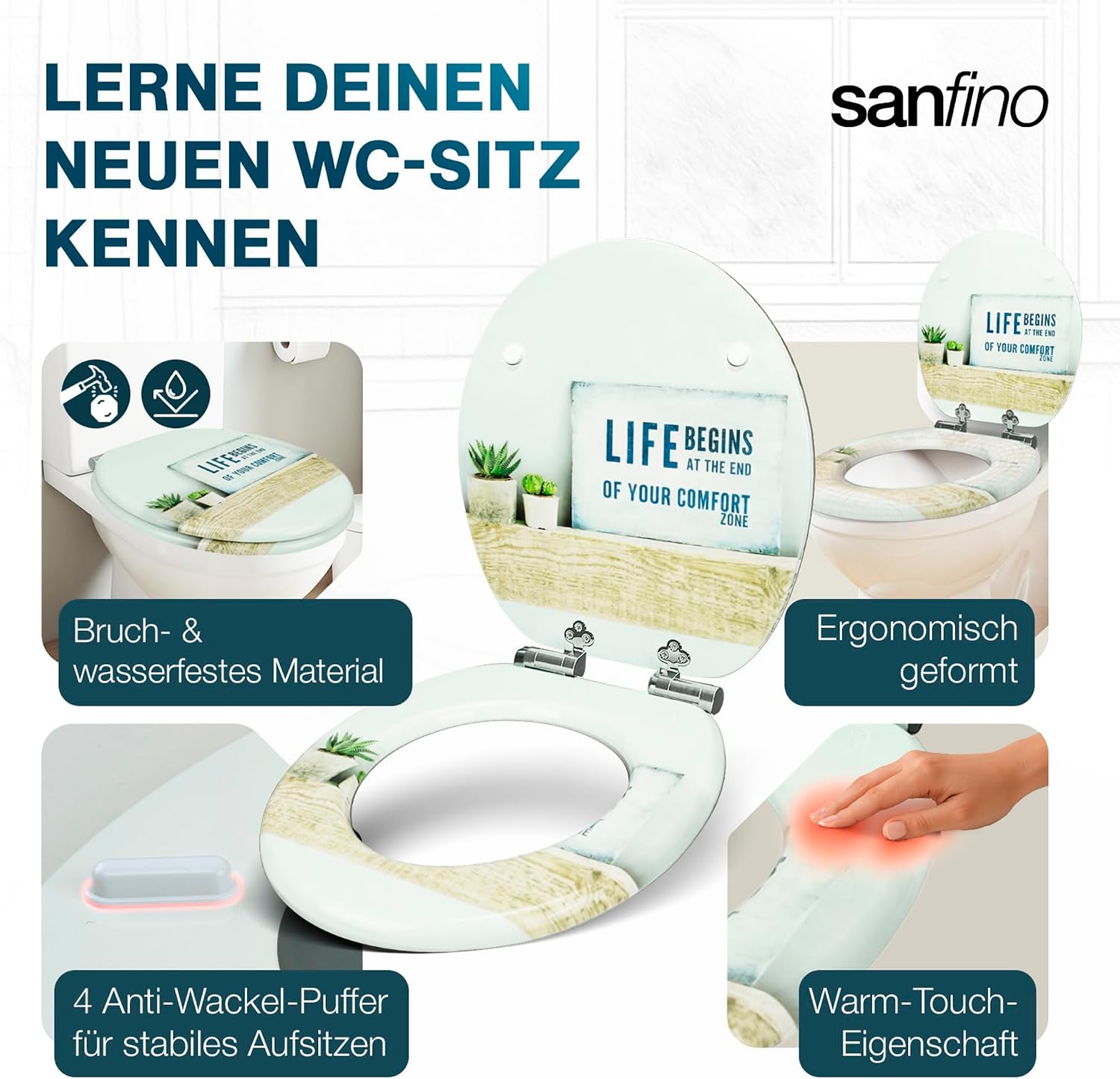 Thumbnail 4 de SANFINO Premium WC Sitz mit Absenkautomatik „Life“ – Toilettendeckel aus Holz, einfache Montage