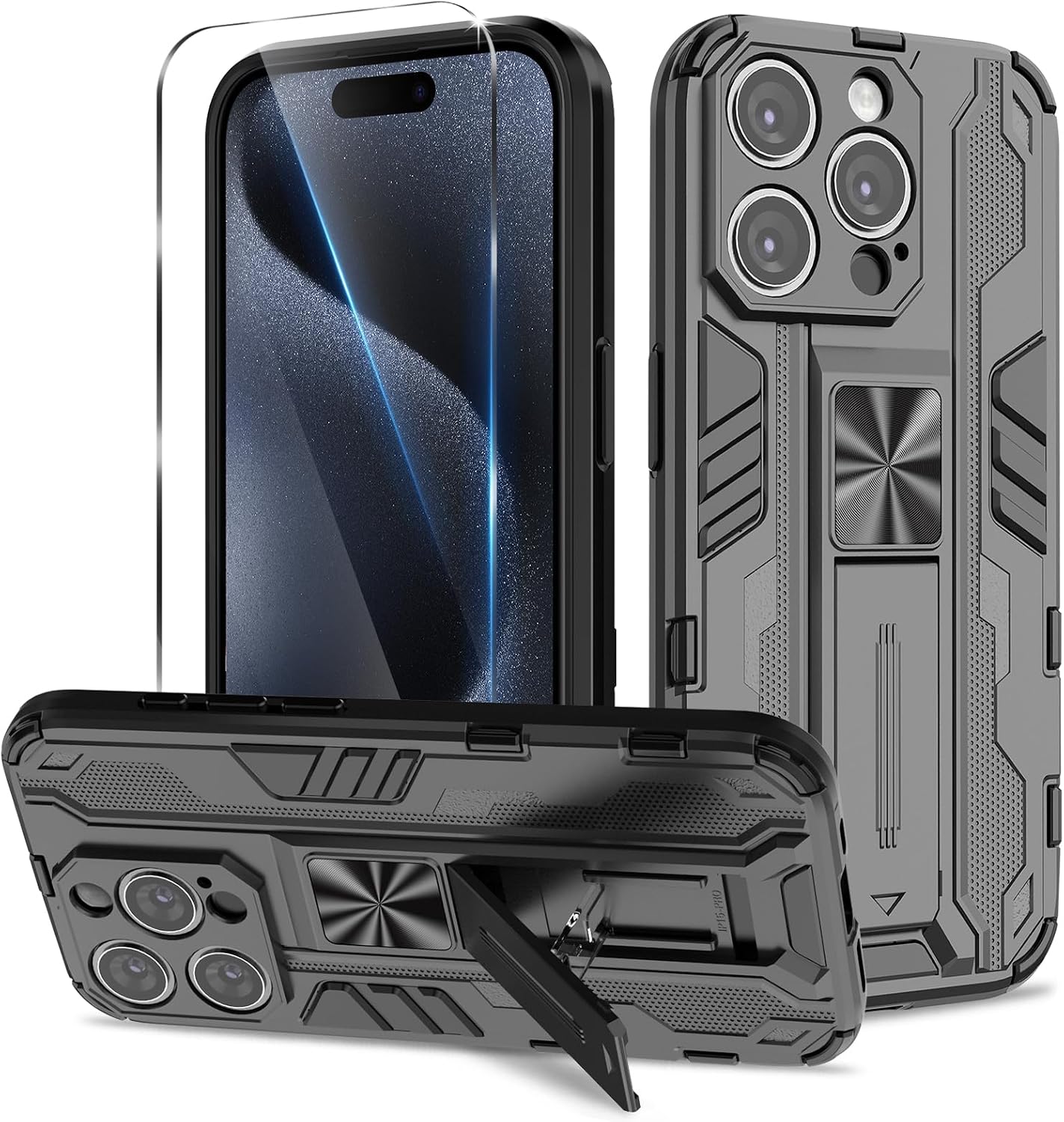 Detalle de iPhone 15 Pro Hülle mit Ständer, Militär-Schutz