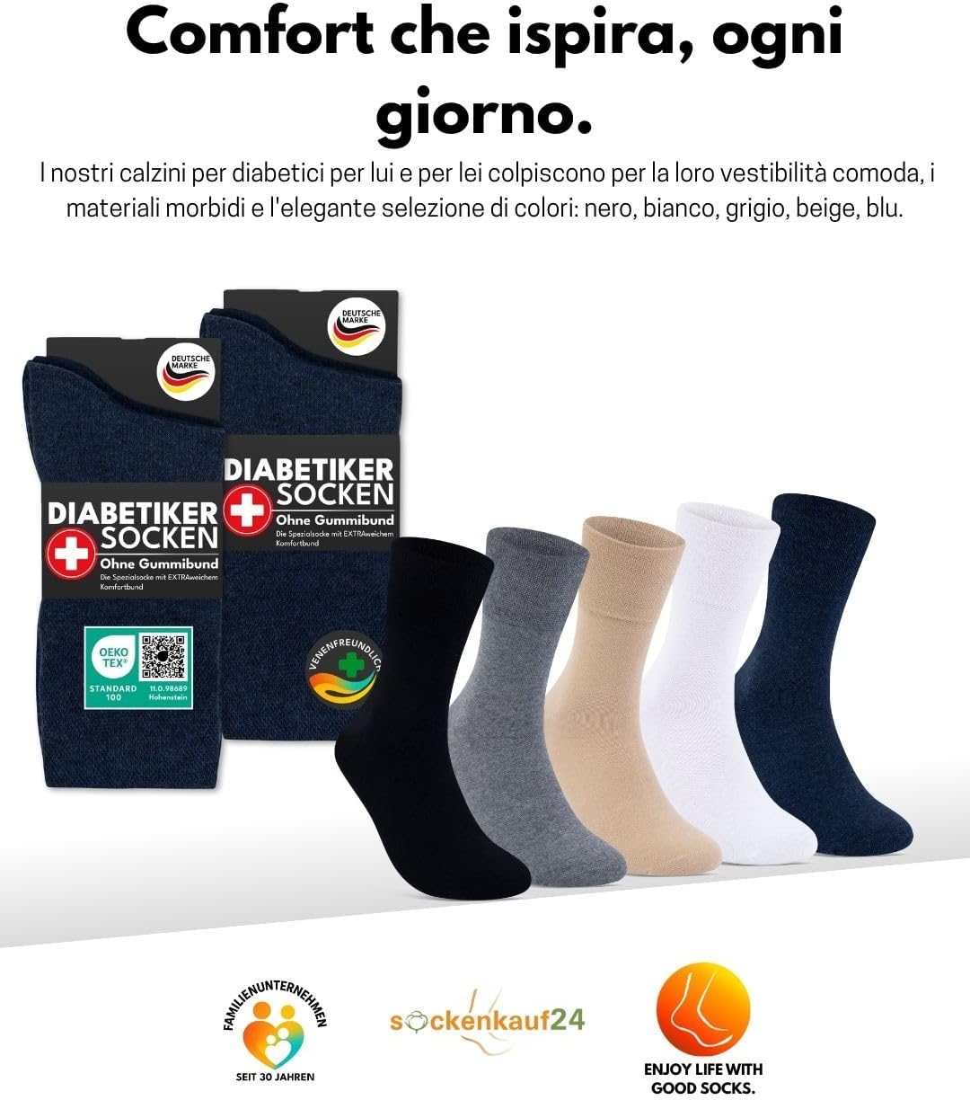 Thumbnail 6 de sockenkauf24 Calze Diabetici senza Elastico 97% Cotone – 6 Paia, Uomo & Donna