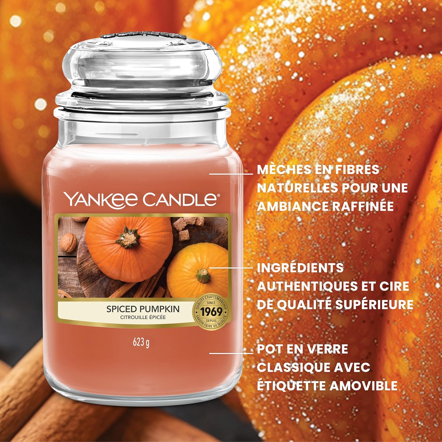 Thumbnail 3 de Yankee Candle Bougie parfumée Grande jarre Citrouille Épicée — 150 heures, qualité premium