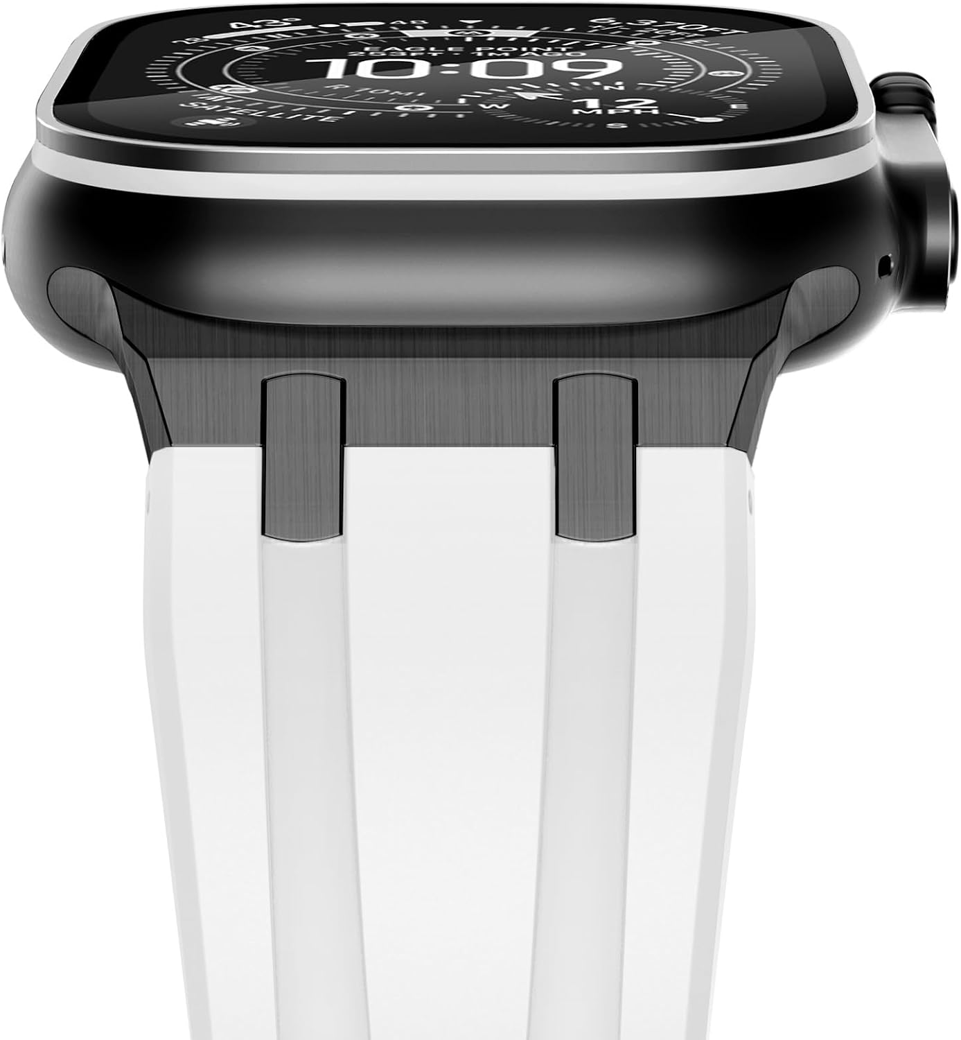 Detalle de NewWays Silicone Strap with Stainless Steel Connector for Apple Watch (42mm/41mm/40mm/38mm) – White/Black