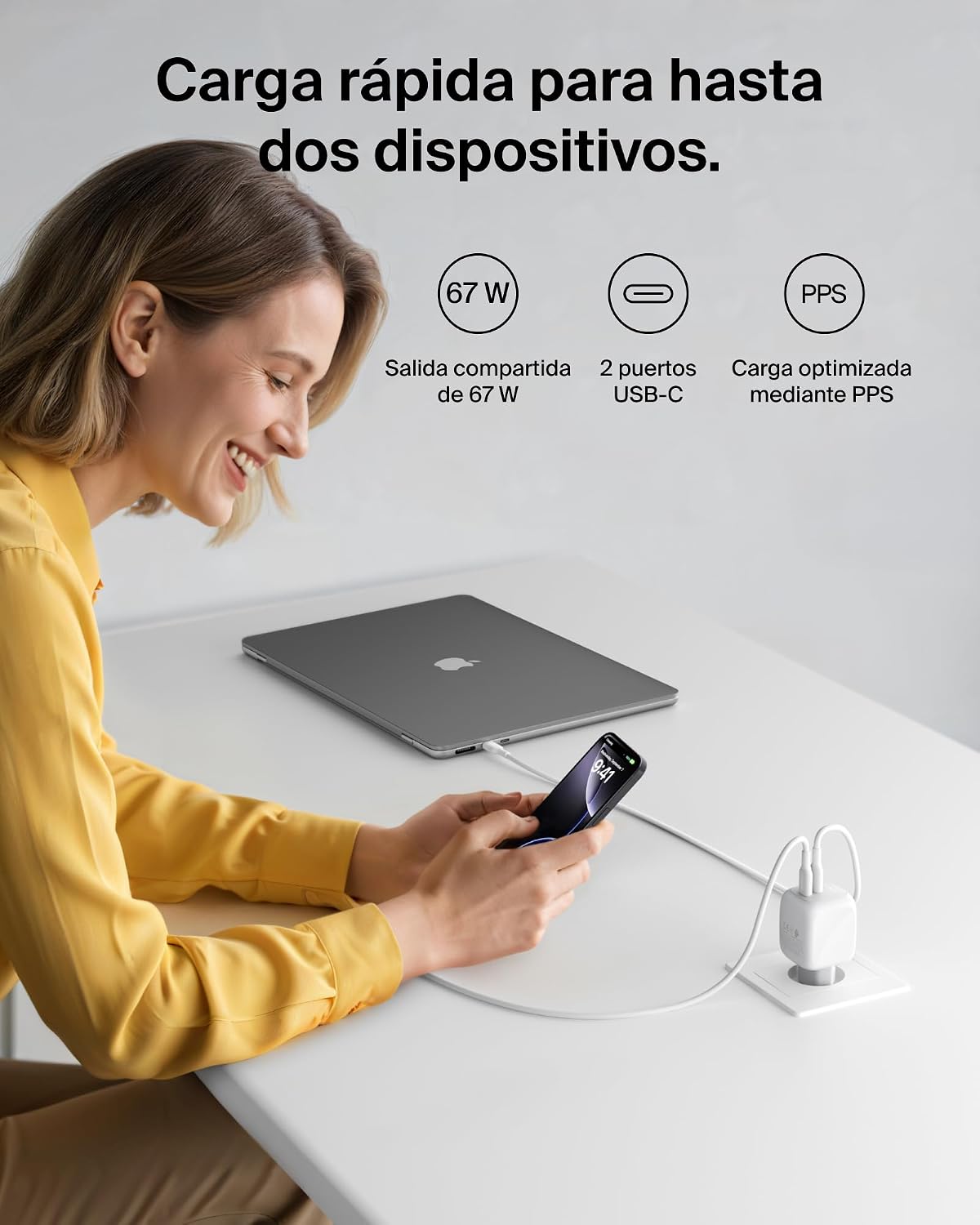 Detalle 2 de Belkin SmartProtect 67W cargador USB‑C 2 puertos
