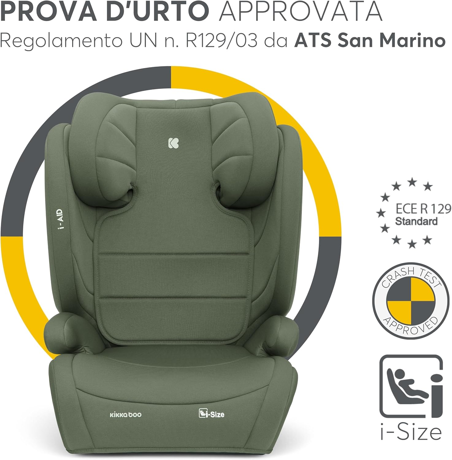 Detalle de KikkaBoo Seggiolino Auto 15-36 kg i-AID: comfort e sicurezza per crescere con te (Verde militare)